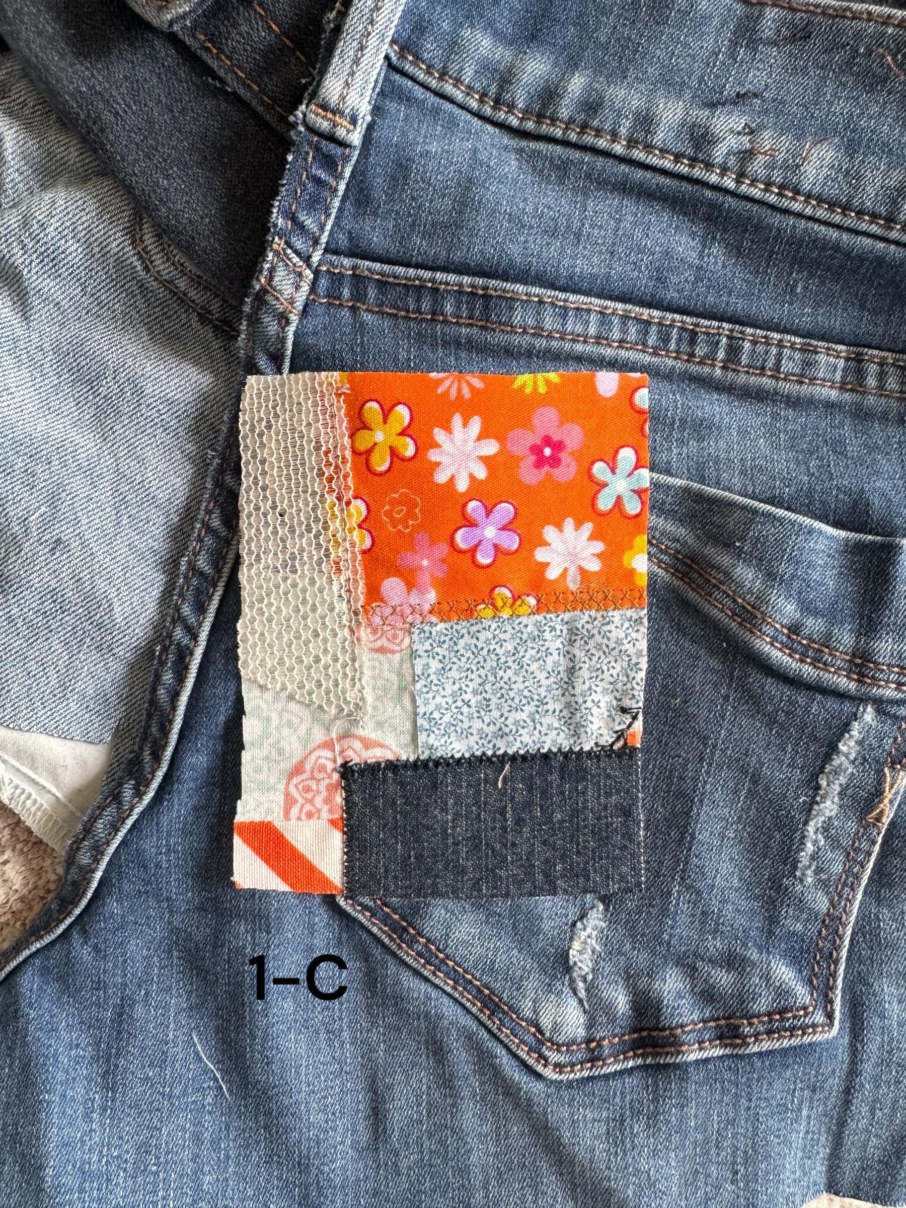 Handmade Denim Patchwork –  3.75”x4.5” Hand-Sew on – Upcycled Denim, Cotton fabric