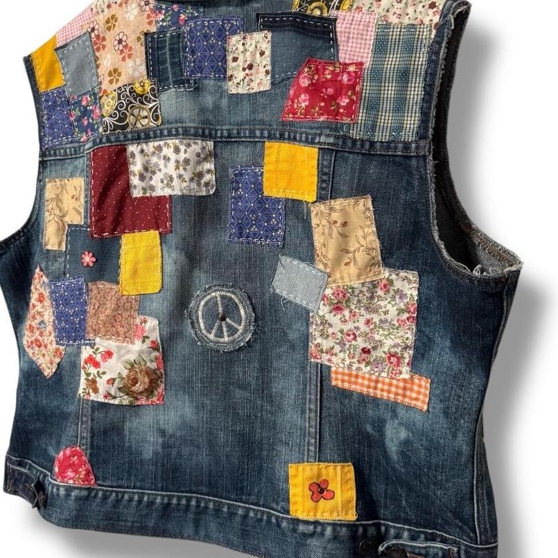 Upcycled Denim Patchwork Vest XXL | Handmade Boho Hippie Style