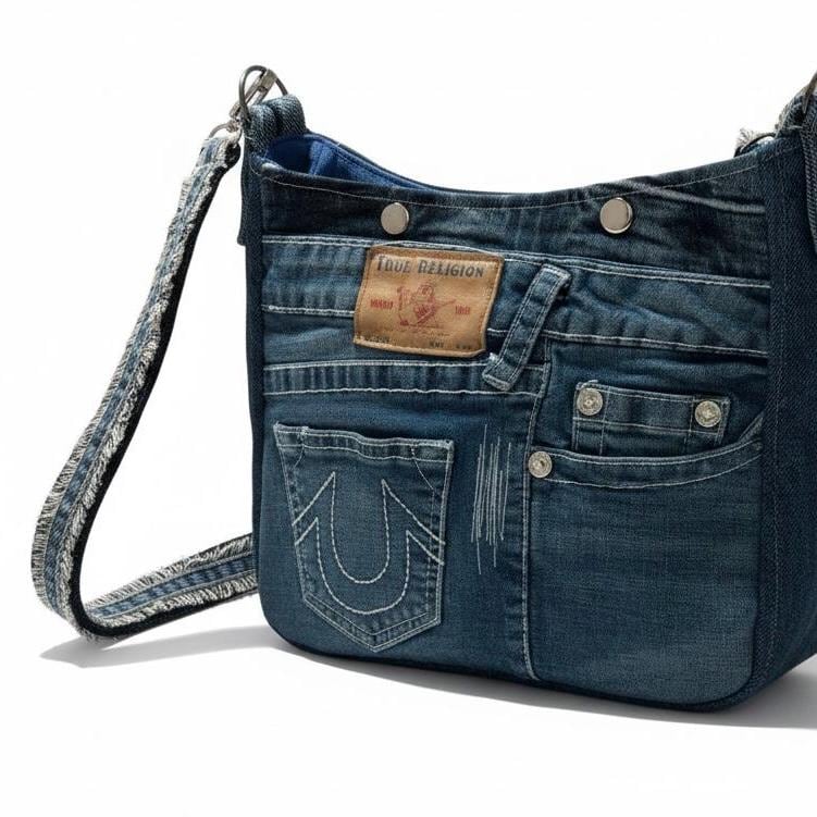 Upcycled Denim Shoulder Bag | Handmade Recycled Jeans Purse | Eco-Friendly One-of-a-Kind Bag
