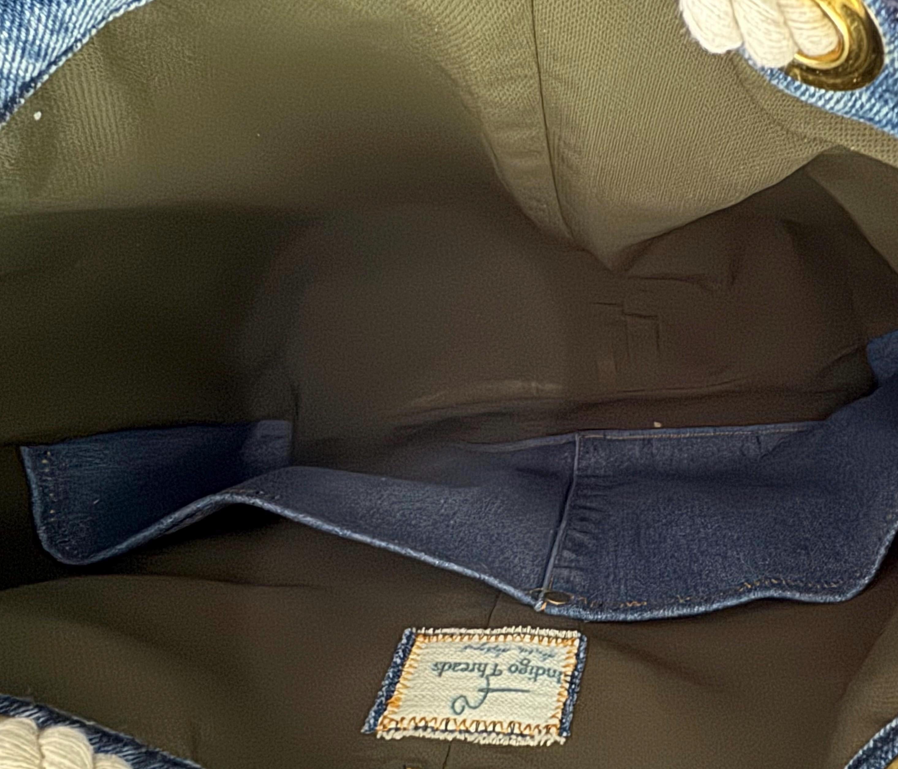 Dog Tapestry Tote Bag: Upcycled Denim & Rope Handles