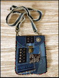 Upcycled Denim Crossbody Bag – Patchwork Design with Beaded Trim