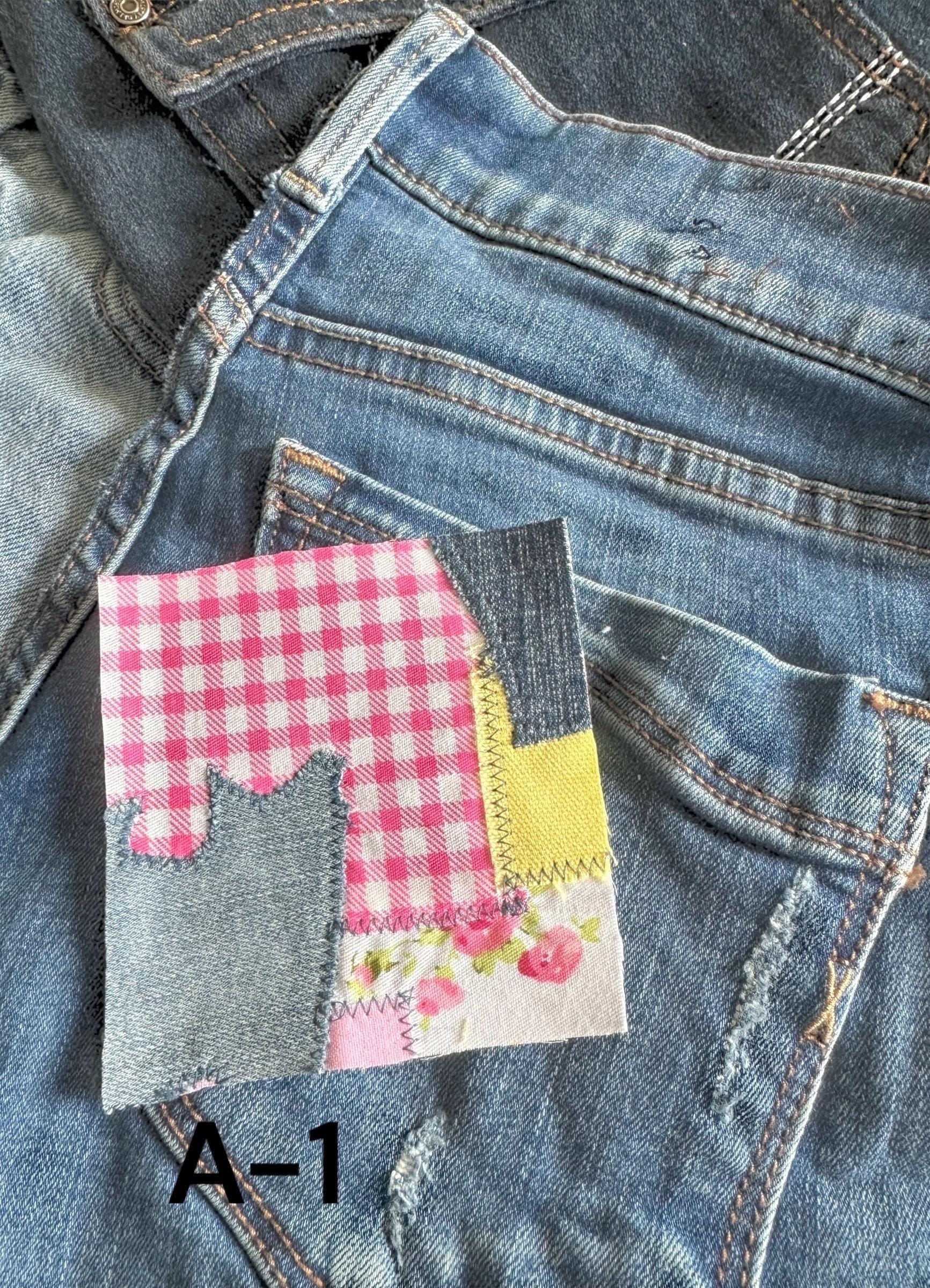 Handmade Denim Patchwork –  3.5”x3.5” Hand-Sew on – Upcycled Denim, Cotton fabric