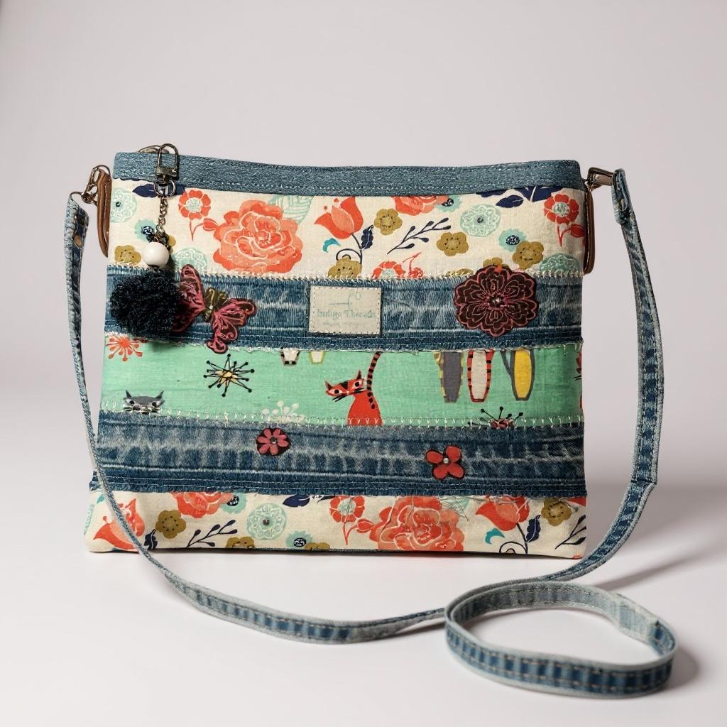 Handmade Denim Patchwork Crossbody Bag | Upcycled Cotton Pouch