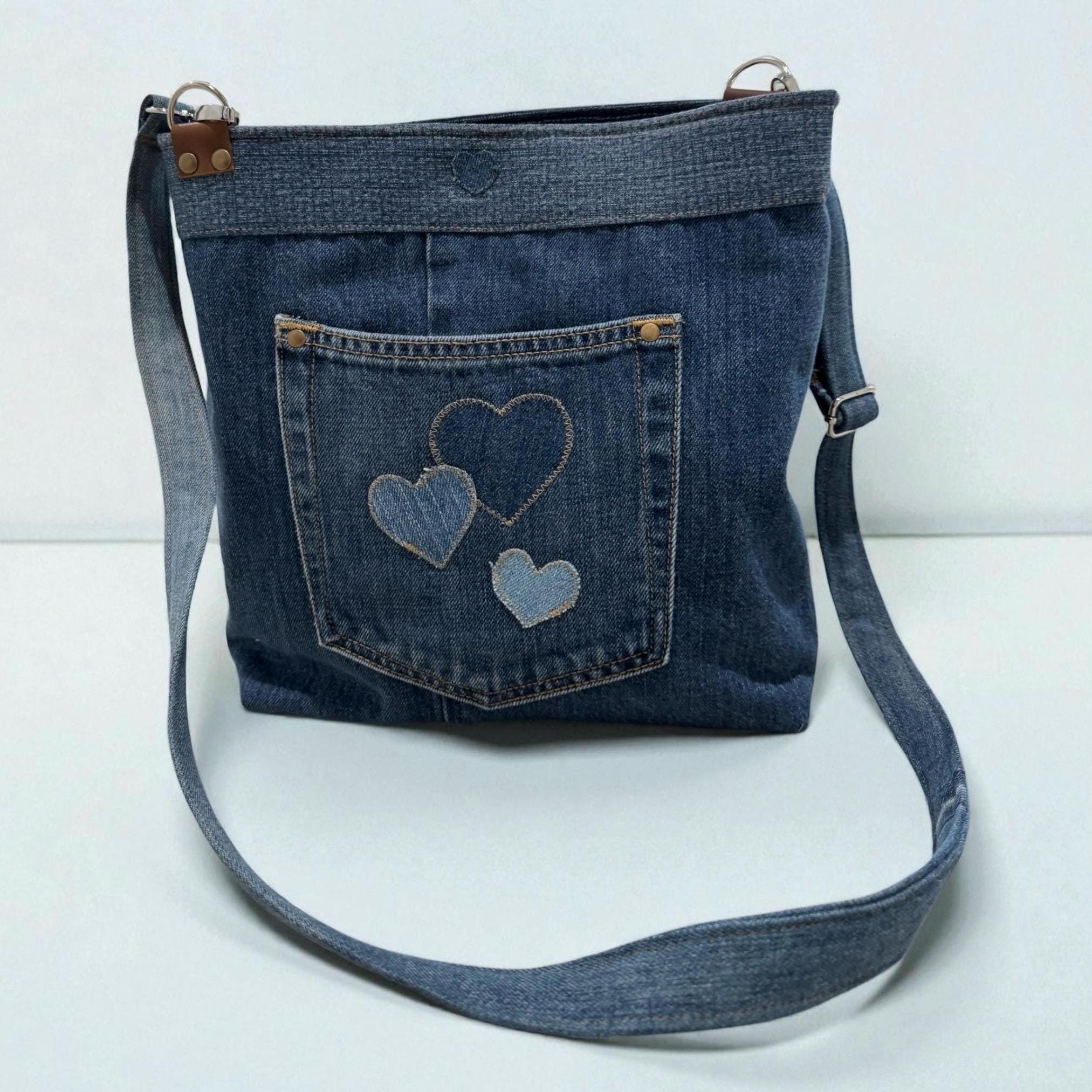 Upcycled Patchwork Denim Crossbody Bag – Handmade with Love