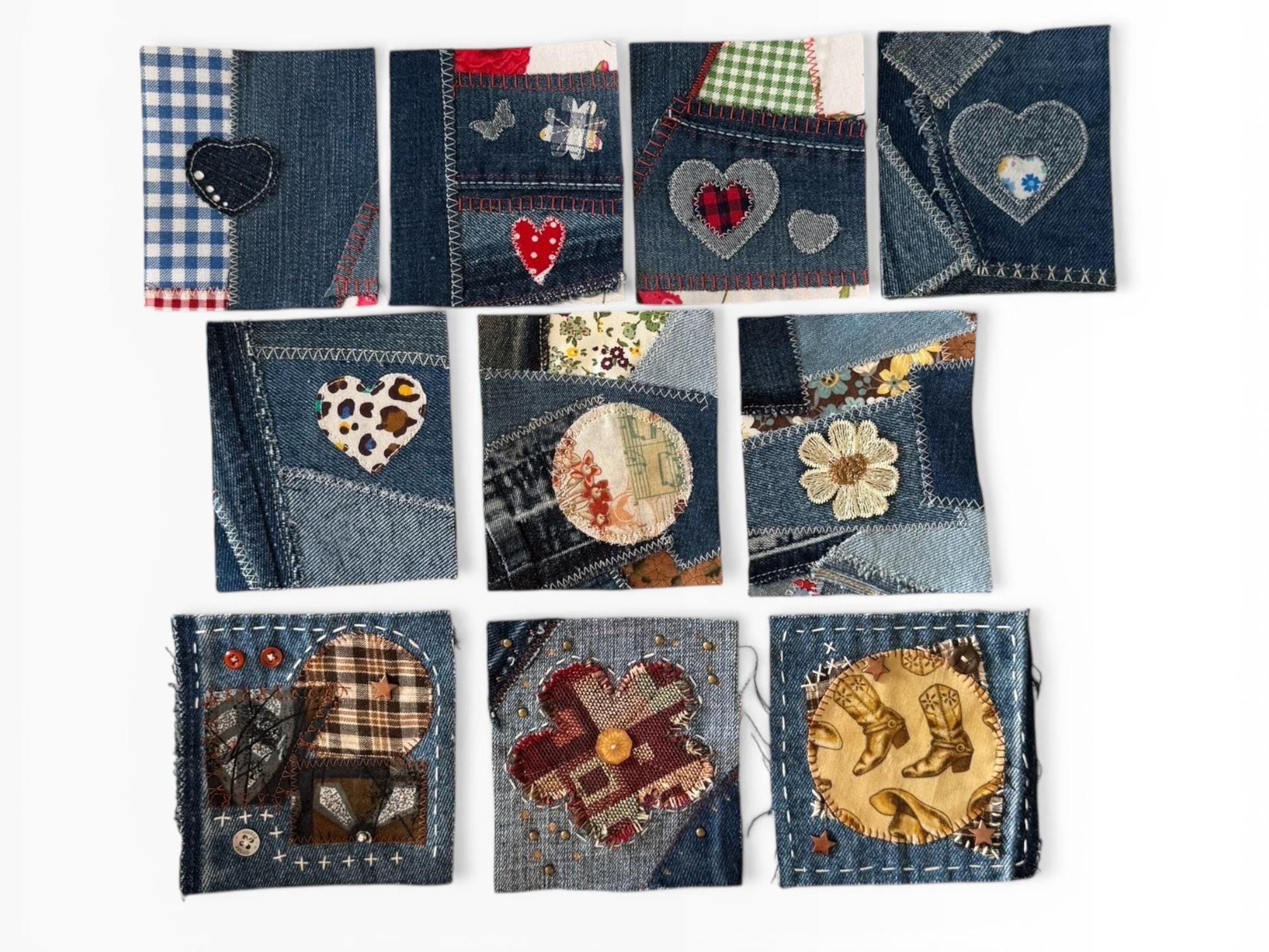 Upcycled Denim Patchwork Sew-On Patches | Boro Style Textile Art for Jackets, Bags