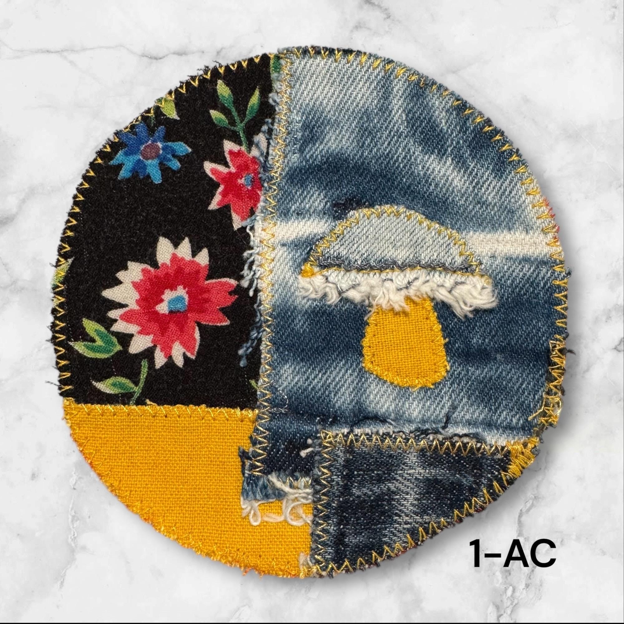 Handmade Patchwork Butterfly and Mushroom Patches – Sew-On Denim & Cotton Appliqué