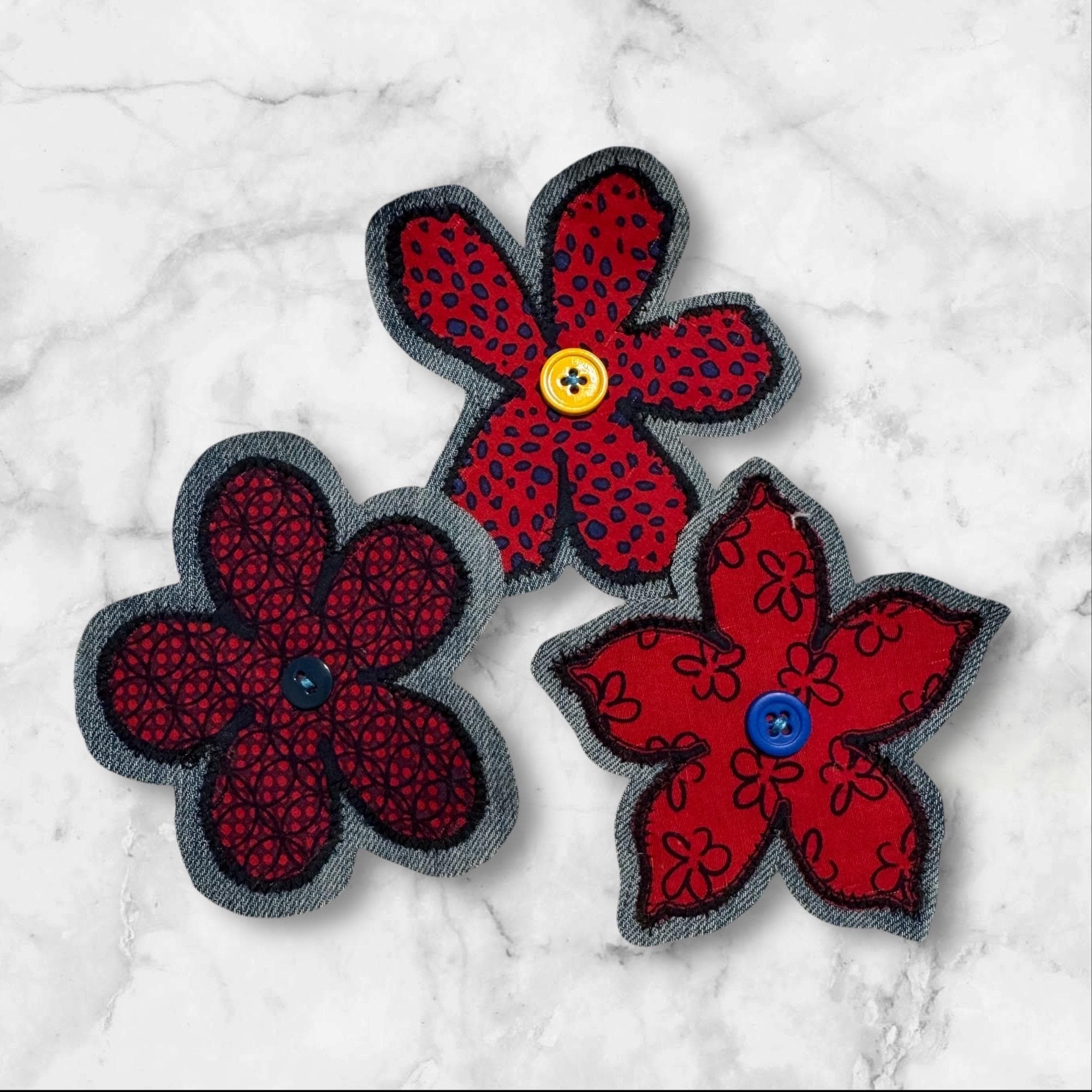 Handmade Fabric Flower Patches – Sew-On Denim & Cotton Appliqué
