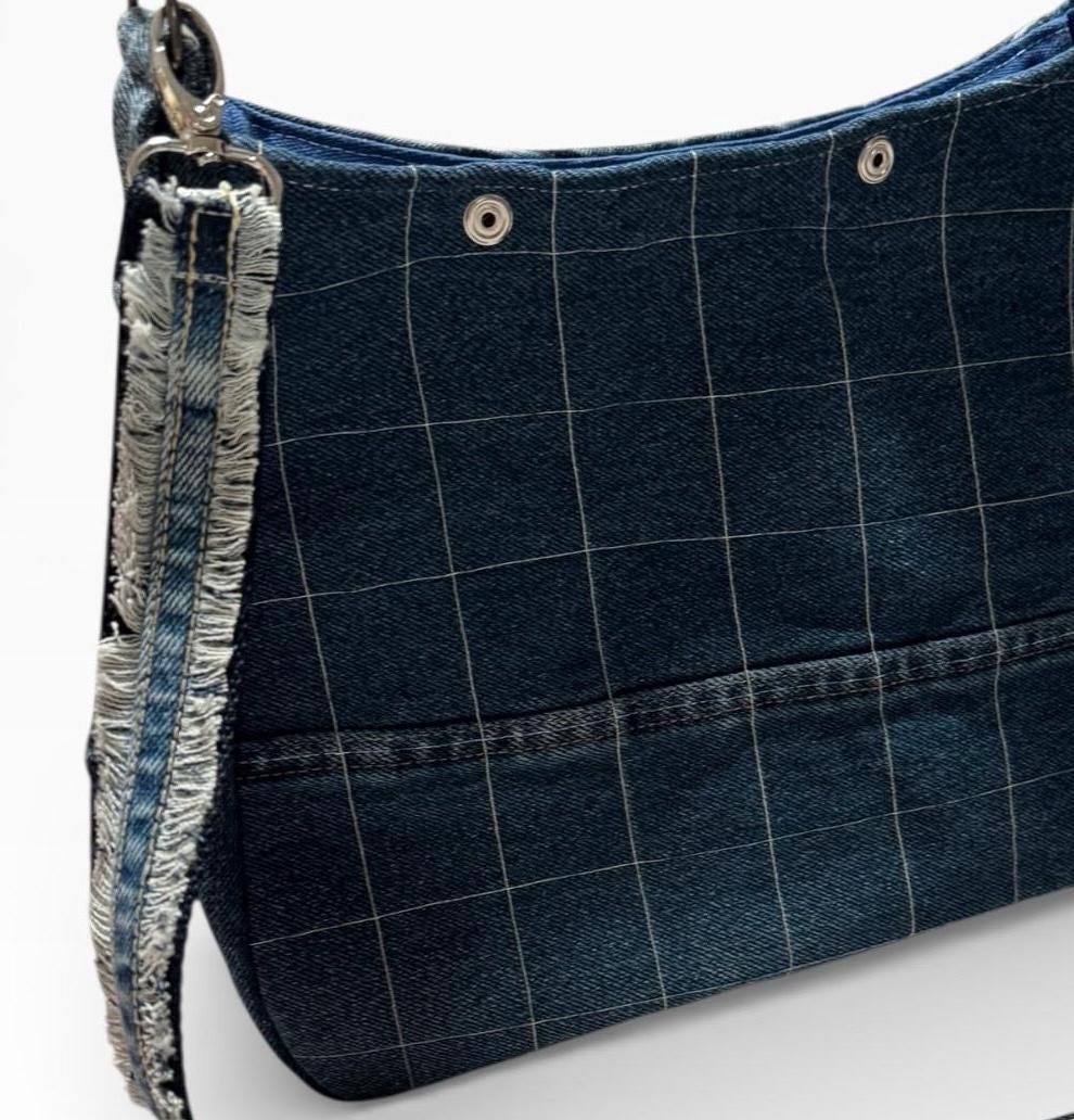 Upcycled Denim Shoulder Bag | Handmade Recycled Jeans Purse | Eco-Friendly One-of-a-Kind Bag