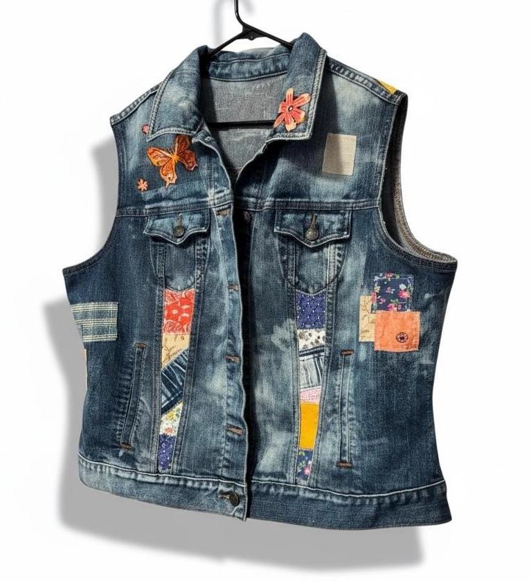 Upcycled Denim Patchwork Vest XXL | Handmade Boho Hippie Style