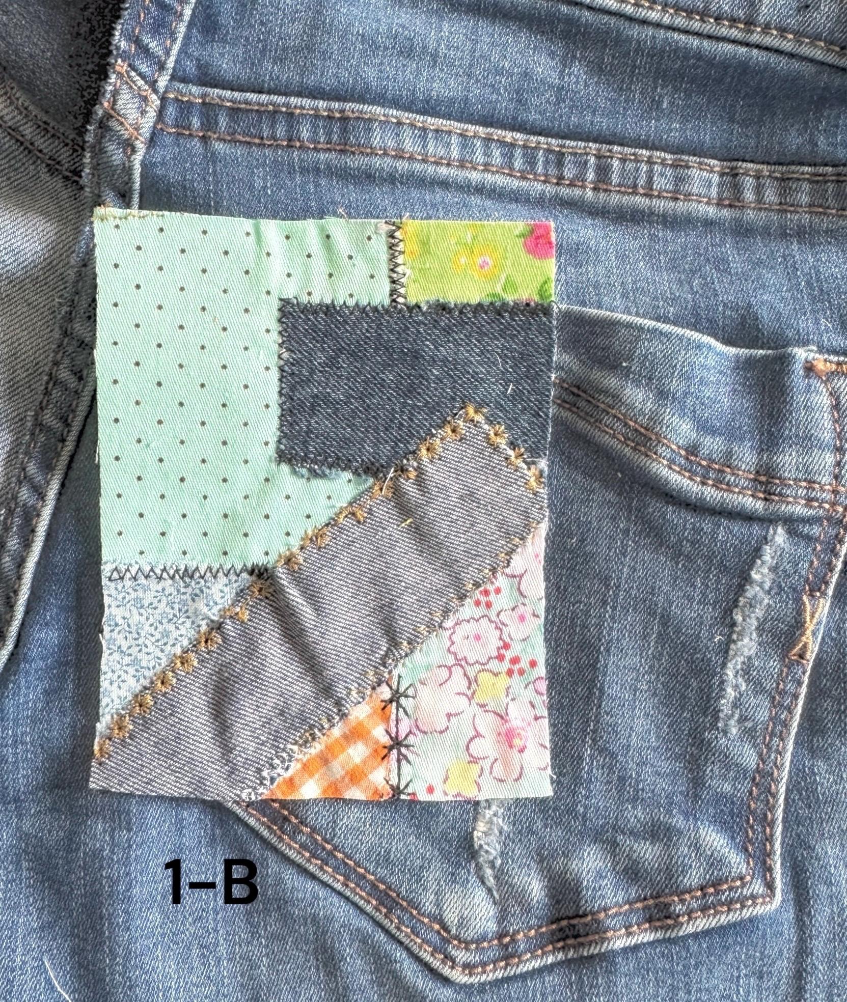 Handmade Denim Patchwork –  3.75”x4.5” Hand-Sew on – Upcycled Denim, Cotton fabric
