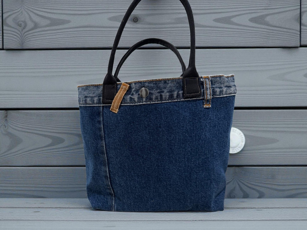 Distressed Denim Tote Bag with Hand & Machine Embroidery-Upcycled-One-of-a-Kind