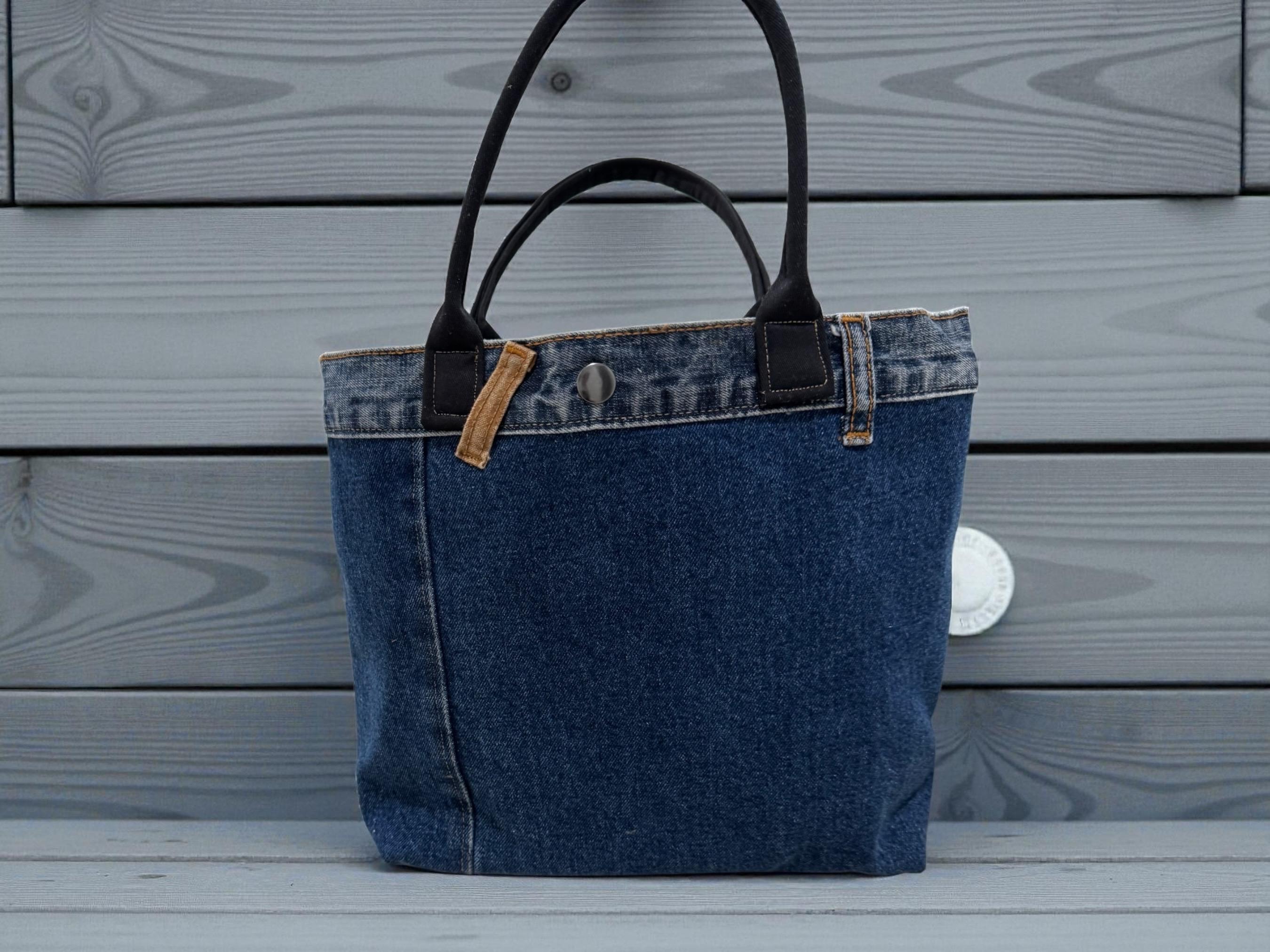 Distressed Denim Tote Bag with Hand & Machine Embroidery-Upcycled-One-of-a-Kind