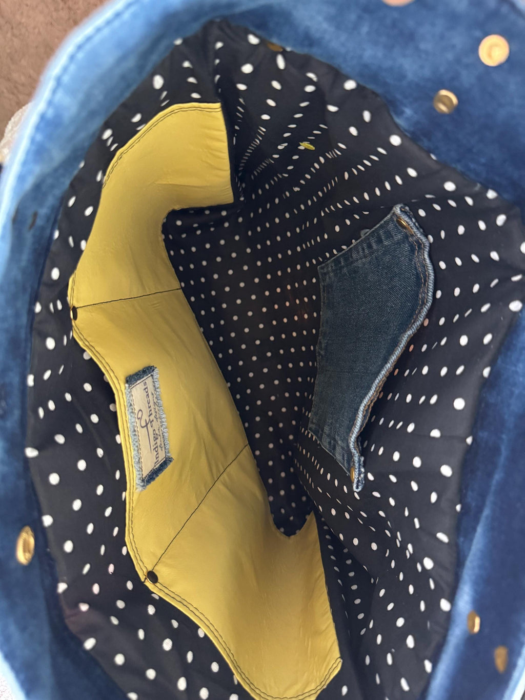 Handmade Upcycled Denim Tote: Embroidered "Little Devil Girl" Boho Bag