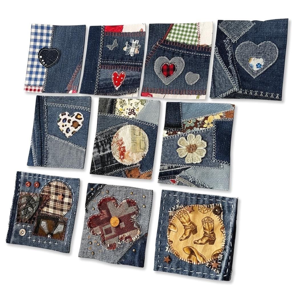 Upcycled Denim Patchwork Sew-On Patches | Boro Style Textile Art for Jackets, Bags