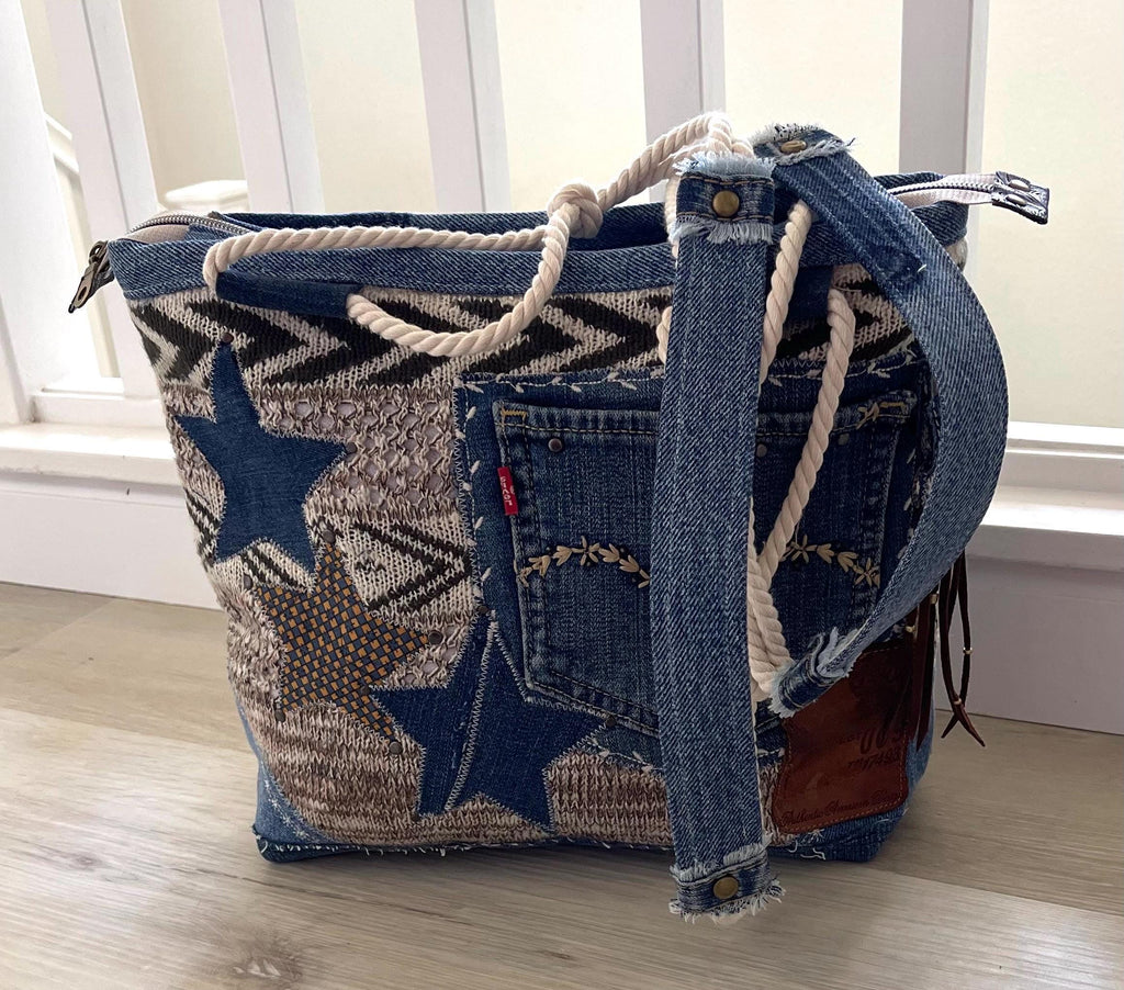 Denim & Knit Sweater-Upcycled Bag | Eco-Friendly, Handmade, One-of-a-Kind