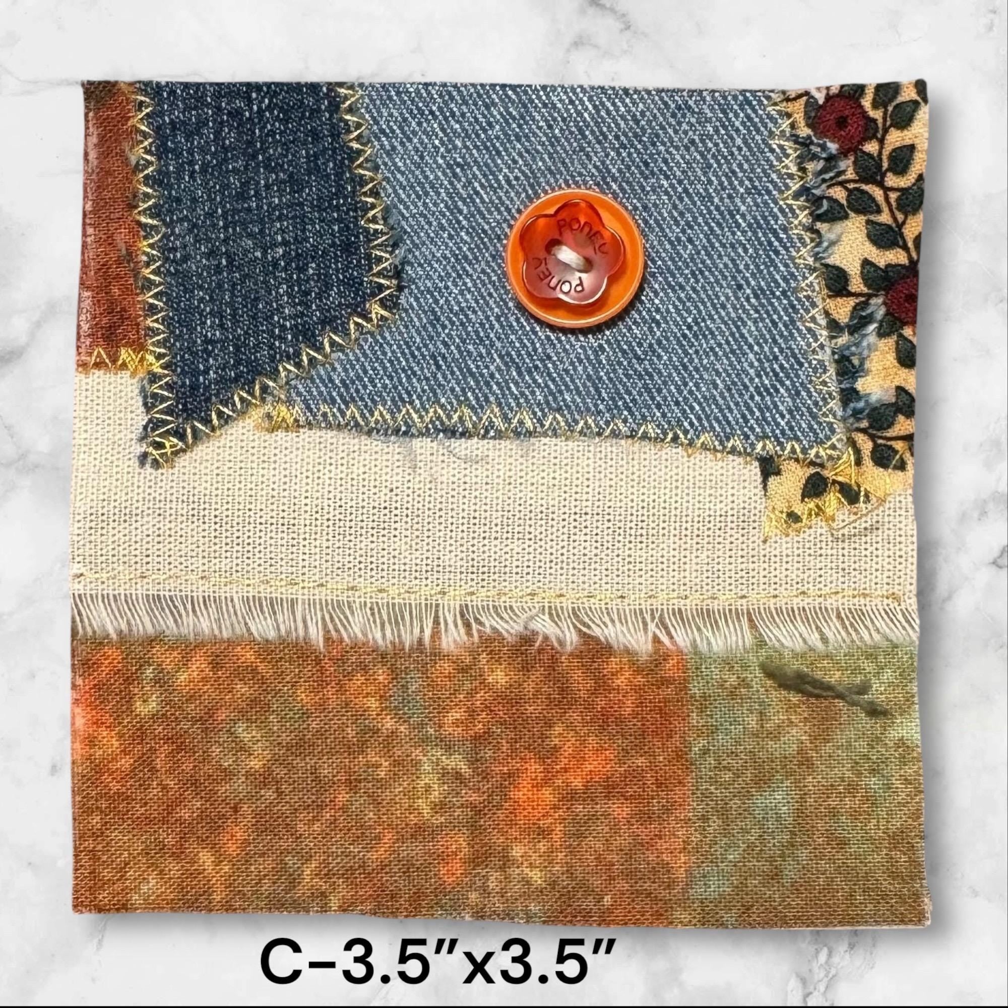 Handmade Denim Patchwork – 4” & 3.5” Hand-Sew on – Upcycled Denim, Cotton fabric