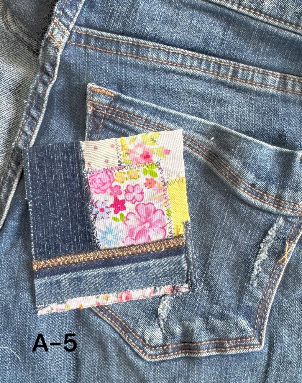 Handmade Denim Patchwork –  3.5”x3.5” Hand-Sew on – Upcycled Denim, Cotton fabric