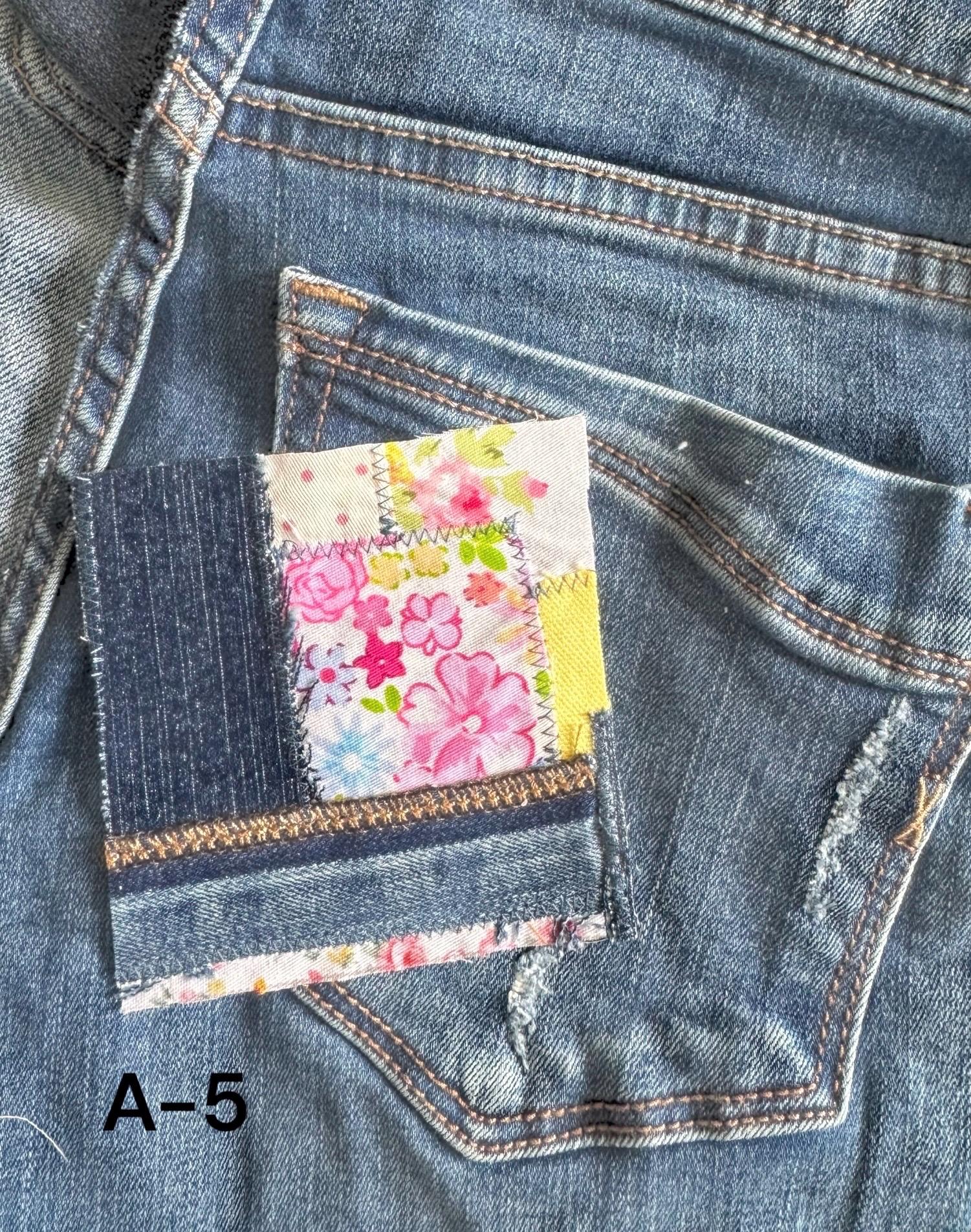 Handmade Denim Patchwork –  3.5”x3.5” Hand-Sew on – Upcycled Denim, Cotton fabric
