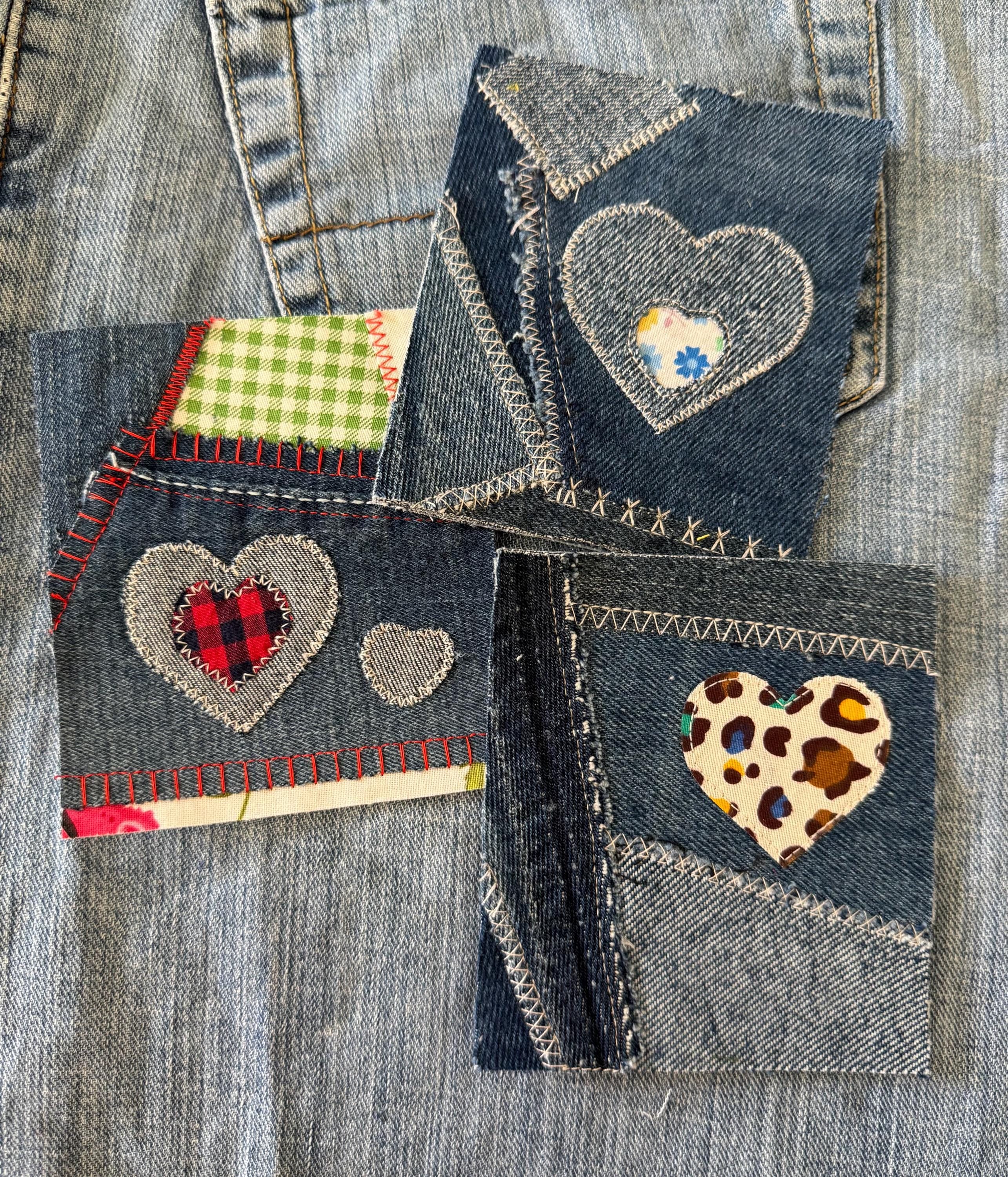 Upcycled Denim Patchwork Sew-On Patches | Boro Style Textile Art for Jackets, Bags