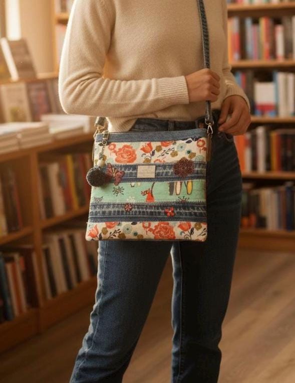 Handmade Denim Patchwork Crossbody Bag | Upcycled Cotton Pouch