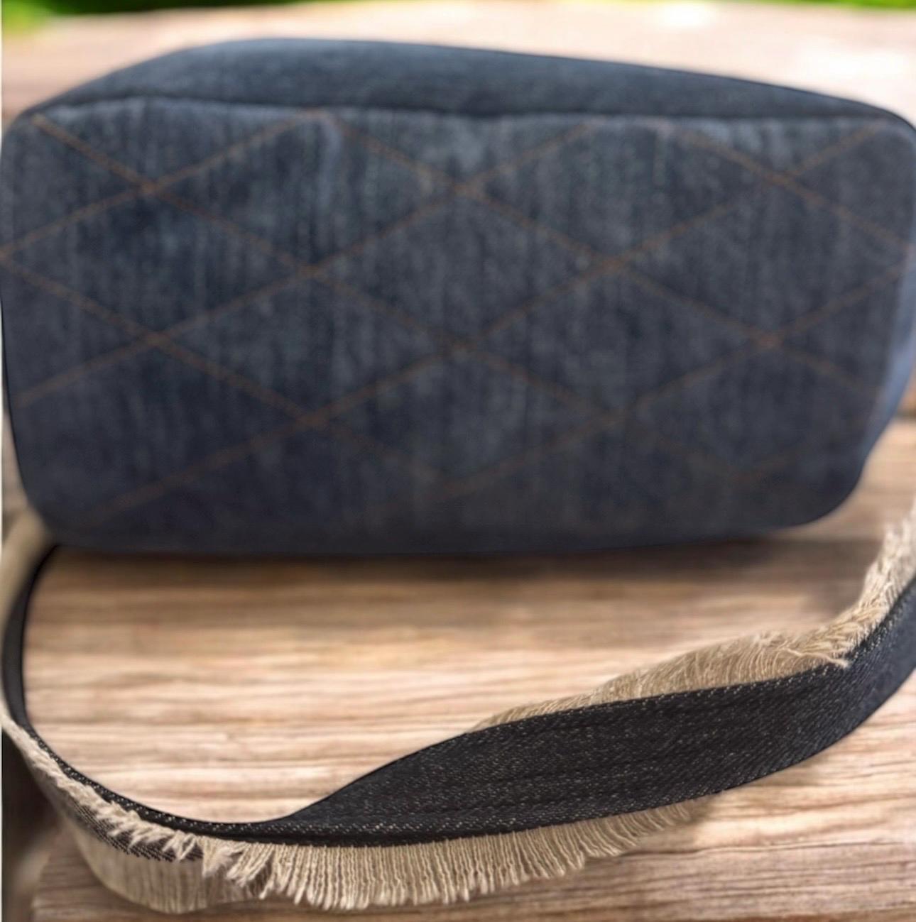 Upcycled Denim Crossbody Bag – Hand-Embroidered Moth Floral Patchwork Bag