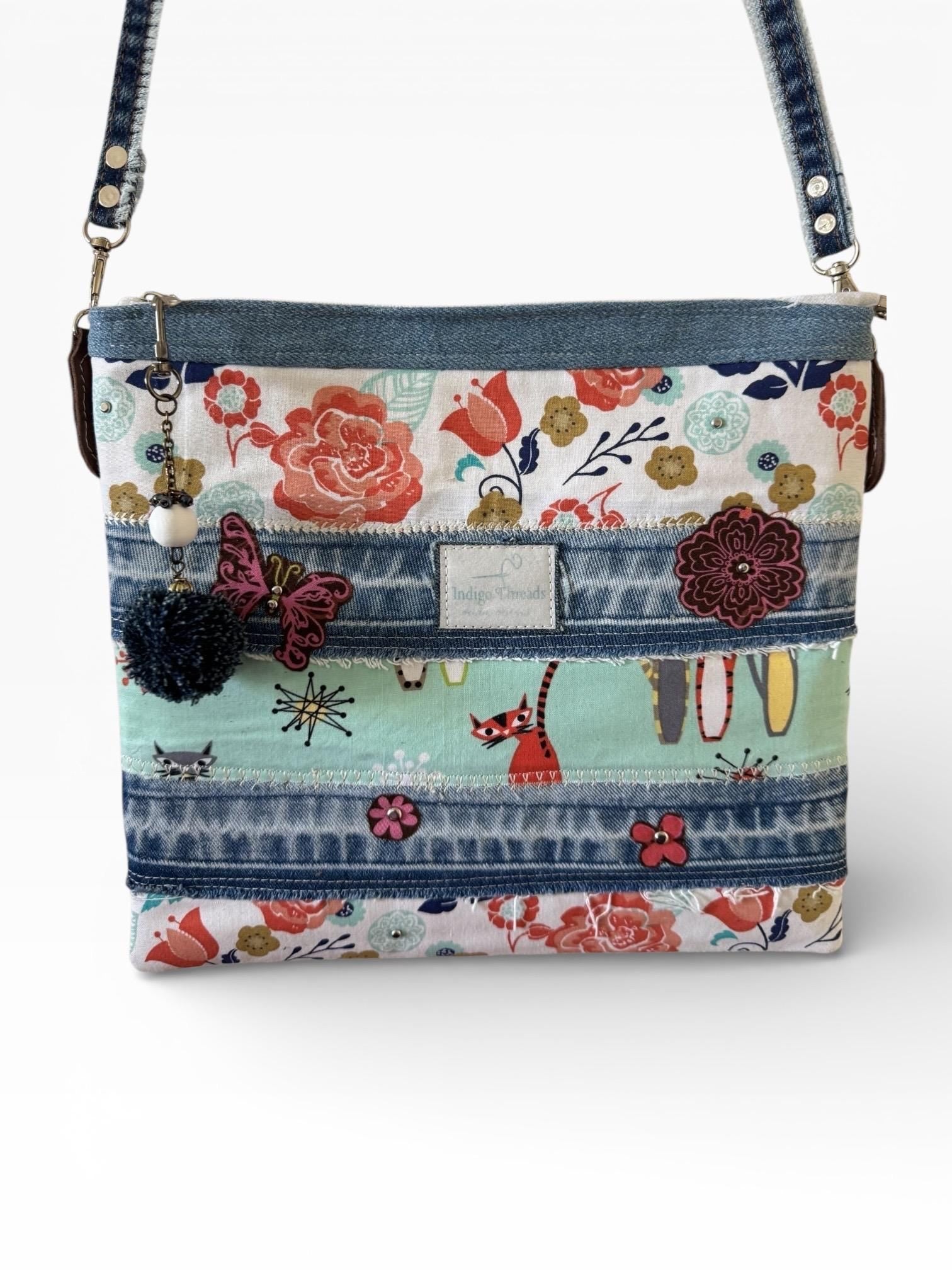 Handmade Denim Patchwork Crossbody Bag | Upcycled Cotton Pouch