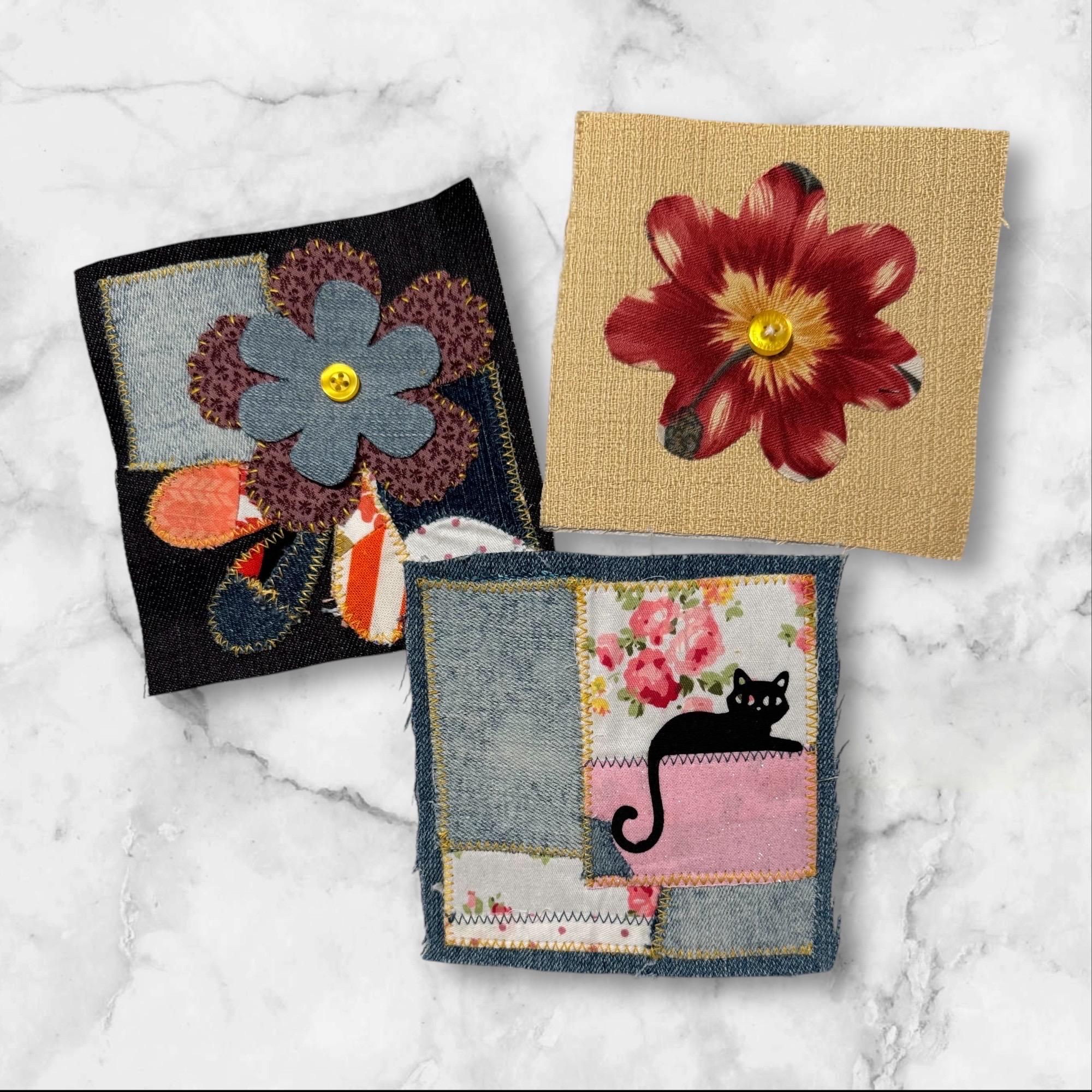 Handmade Fabric Appliqué Patches – Sew-On Denim and Cotton with Raw Edges