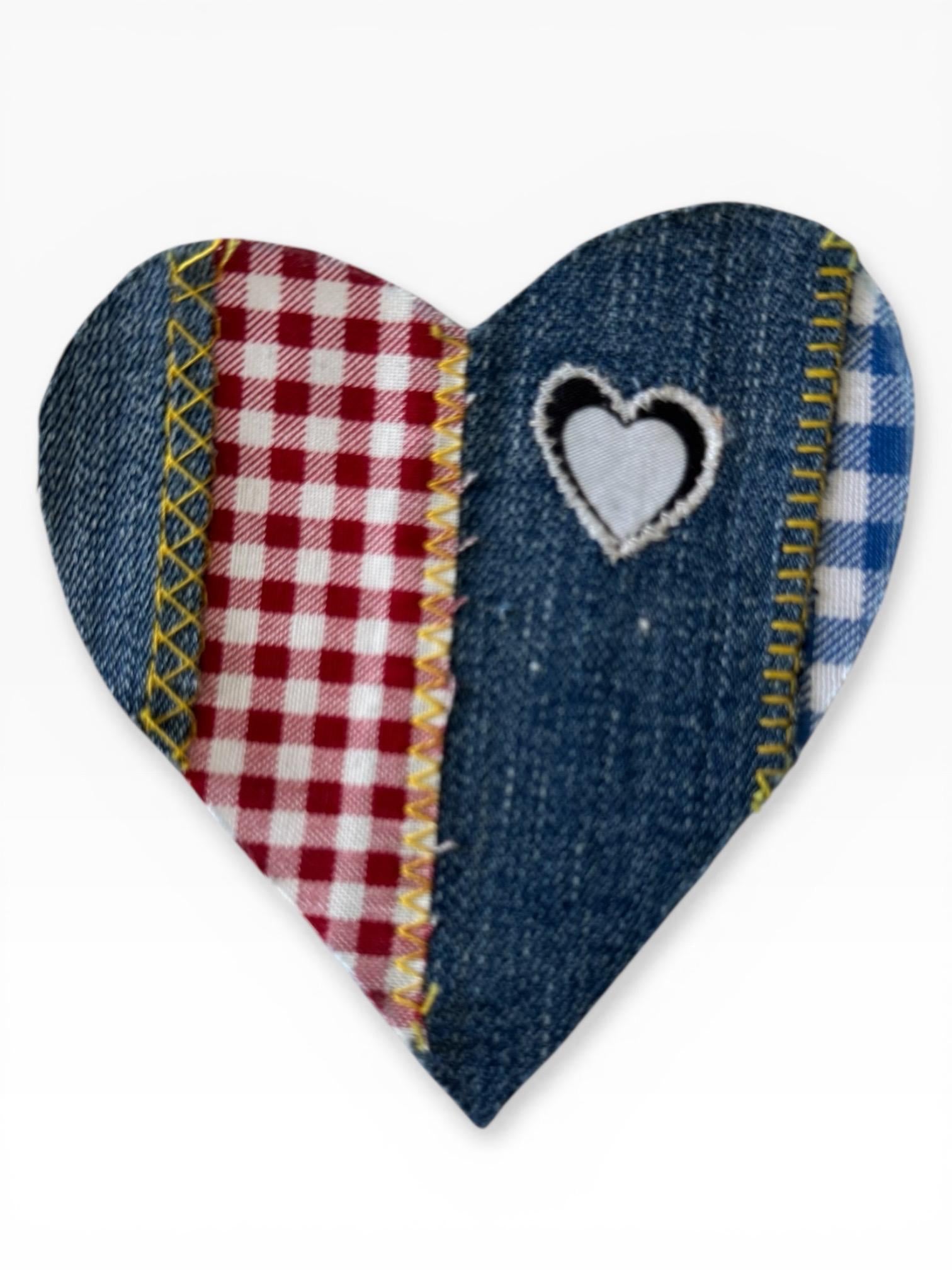 Handmade Denim Heart Patches – Upcycled Patchwork Appliqué for Jackets, Jeans, Bags