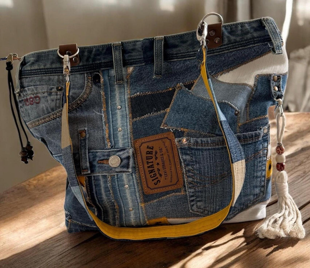 Patchwork Denim Crossbody Bag: Upcycled Jean Purse, Handmade