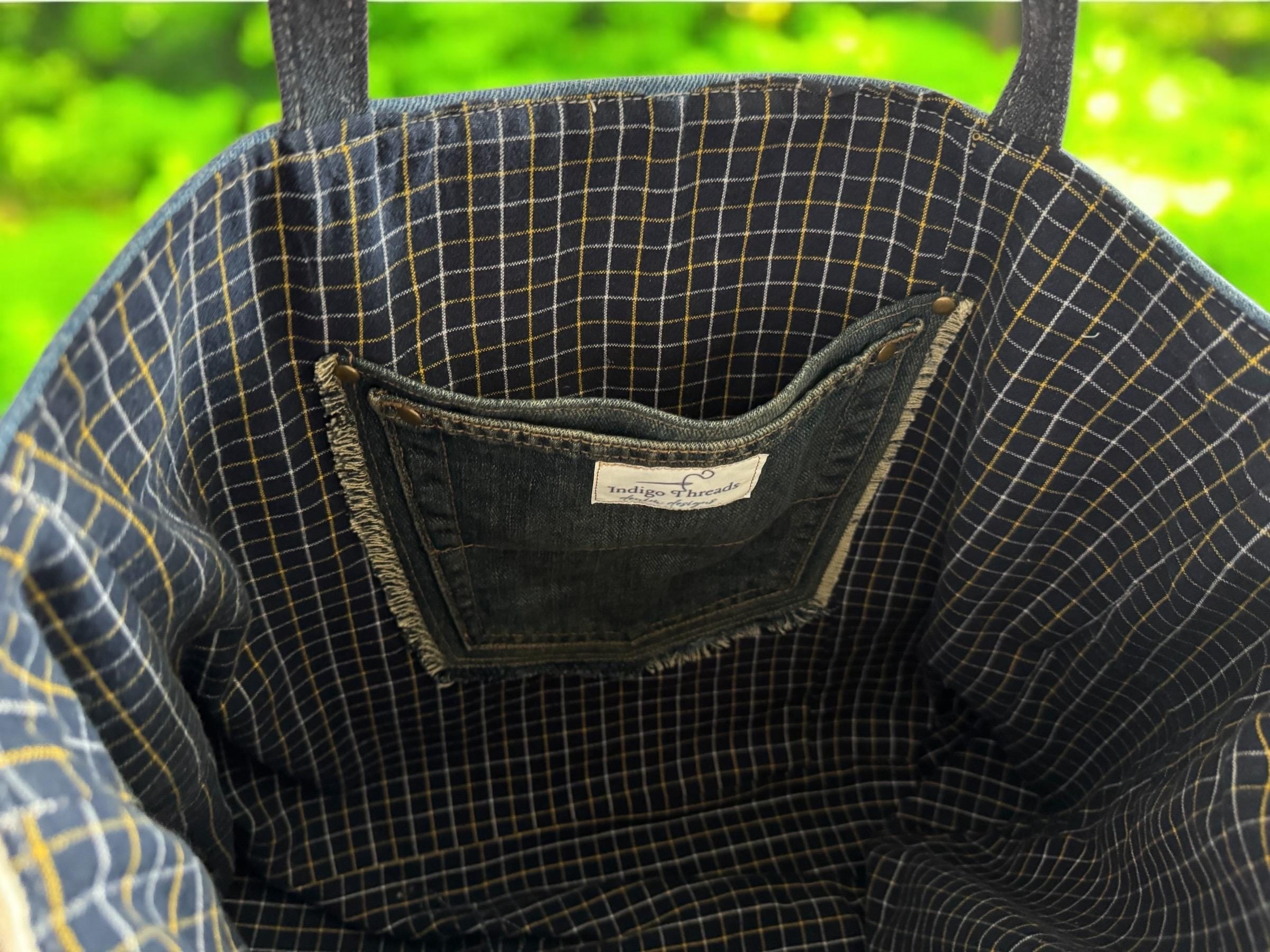 Denim patchwork large beaded embroidery shoulder bag-tote bag upcycled jeans boho chic bag