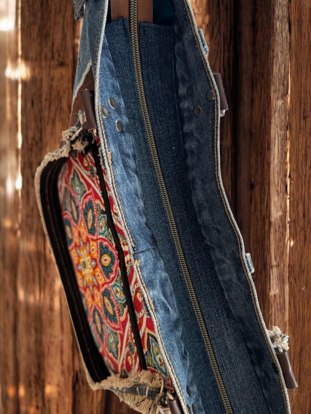 One-of-a-Kind Upcycled Denim & Faux Leather Tote Bag – Boho Patchwork Design
