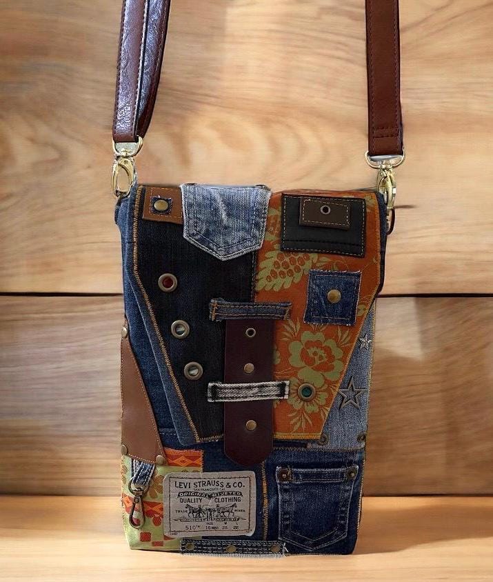 Denim Unique Upcycled Denim Crossbody Bag – Padded and Stylish