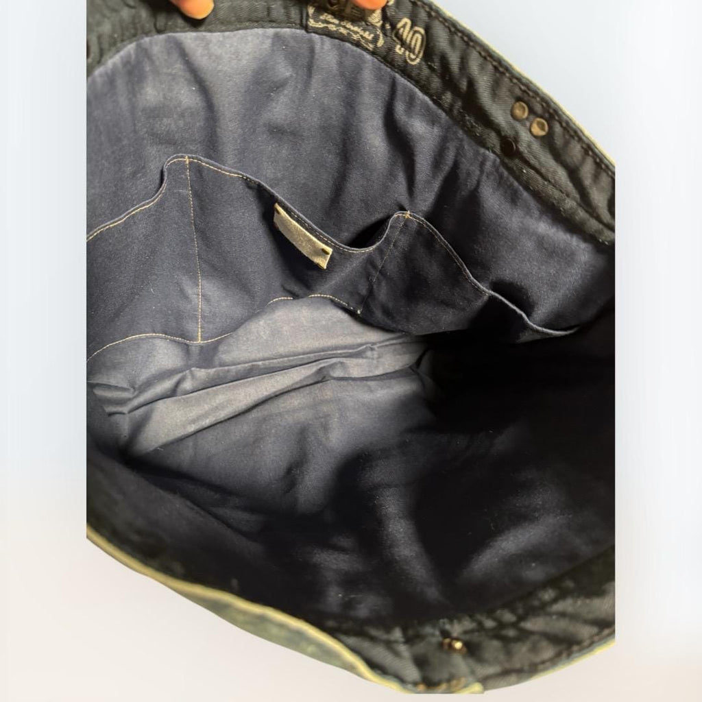 Denim Tote Bag-Handmade One-of-a-Kind  — “Moonlight Village” Patchwork Design by Indigo Threads