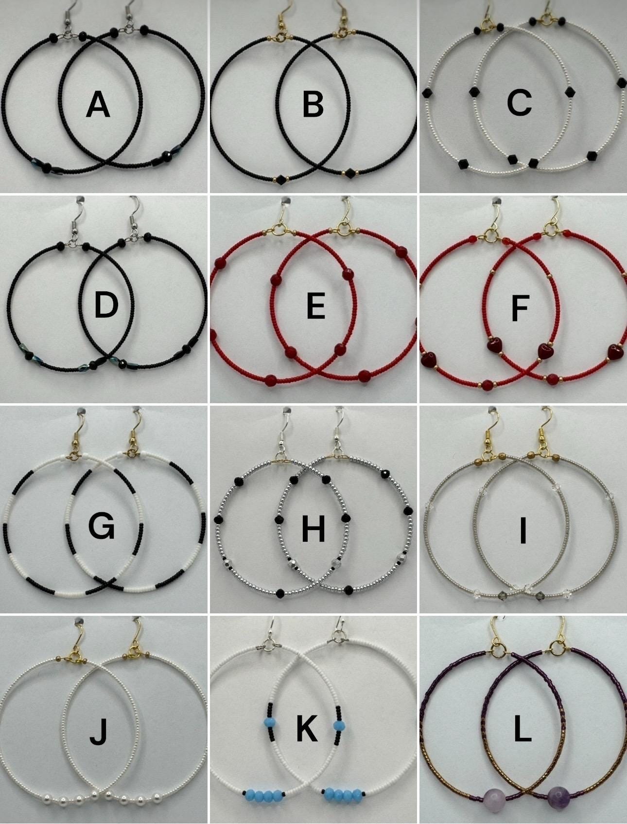 Handmade Seed Bead Hoop Earrings: Swarovski Crystal, Gemstones, Silver & Gold Plated