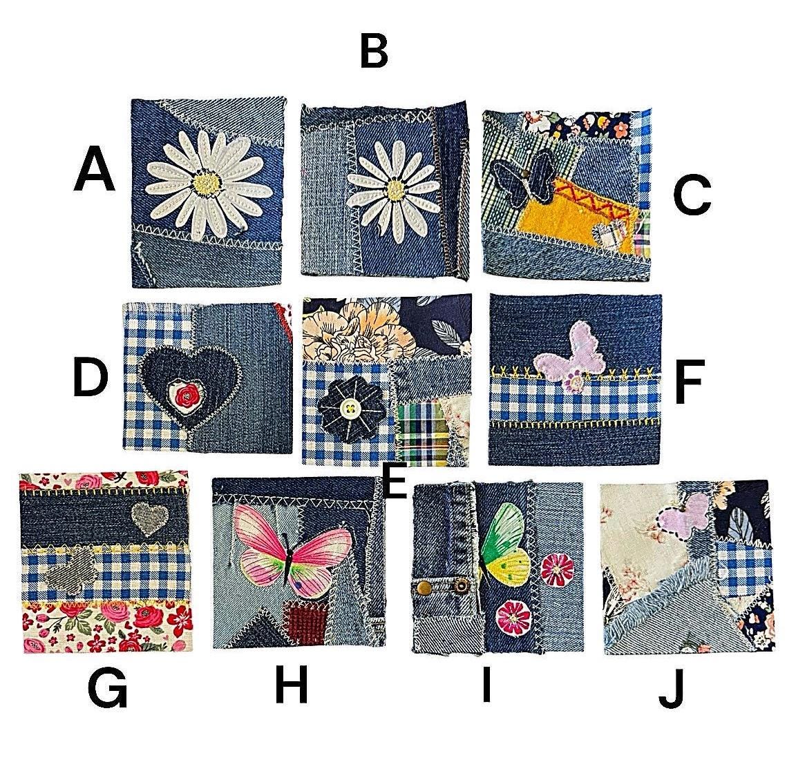 Handmade Denim Patches 4x4, Sew-On Appliqué, Upcycled Patchwork