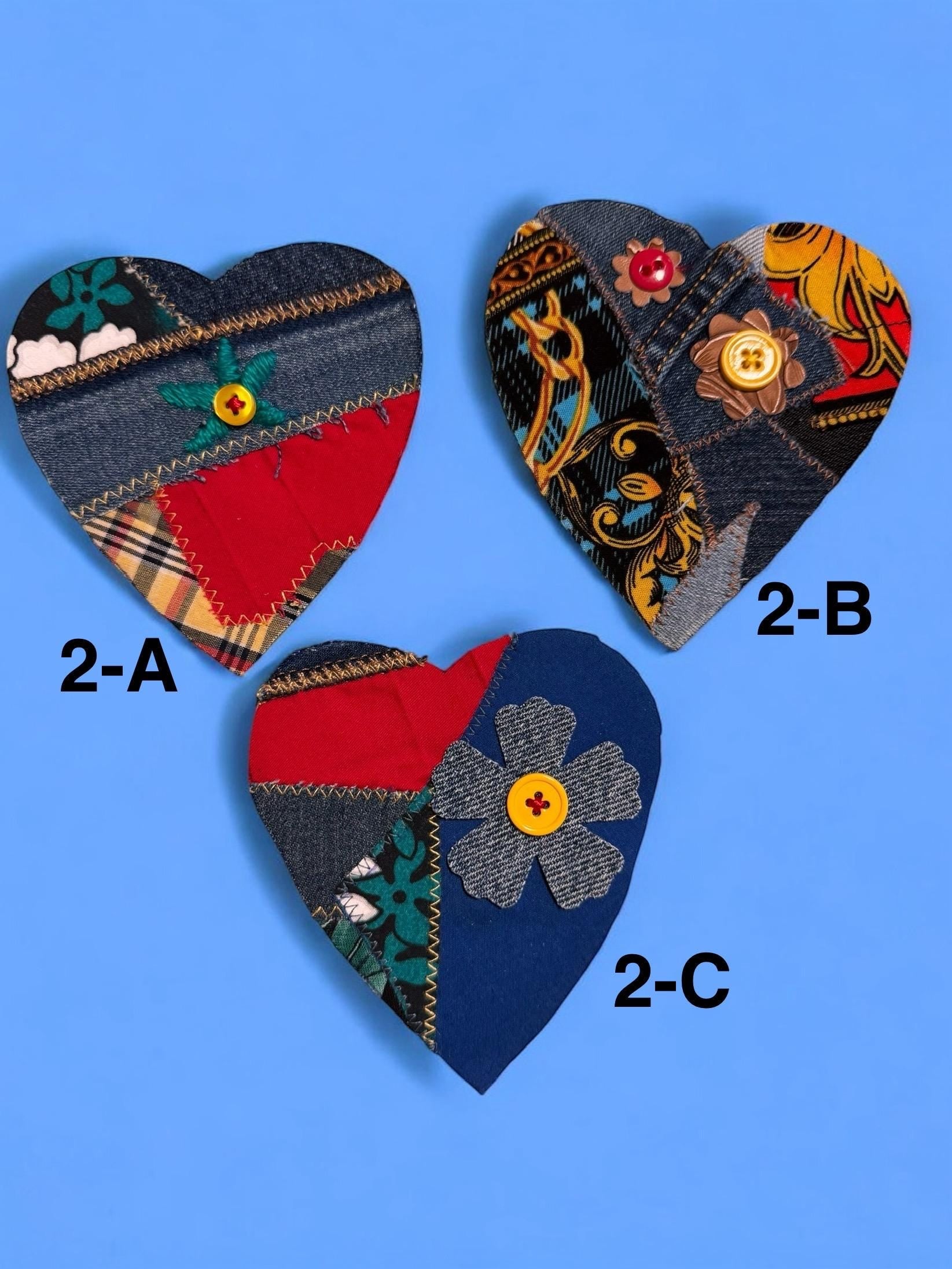 Handmade Upcycled Denim Heart Patch: Sew-On Applique with Leather & Cotton