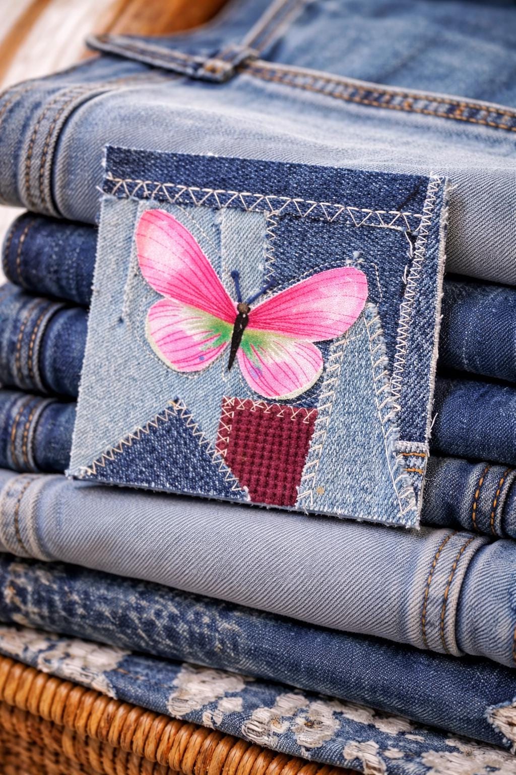 Handmade Denim Patches 4x4, Sew-On Appliqué, Upcycled Patchwork