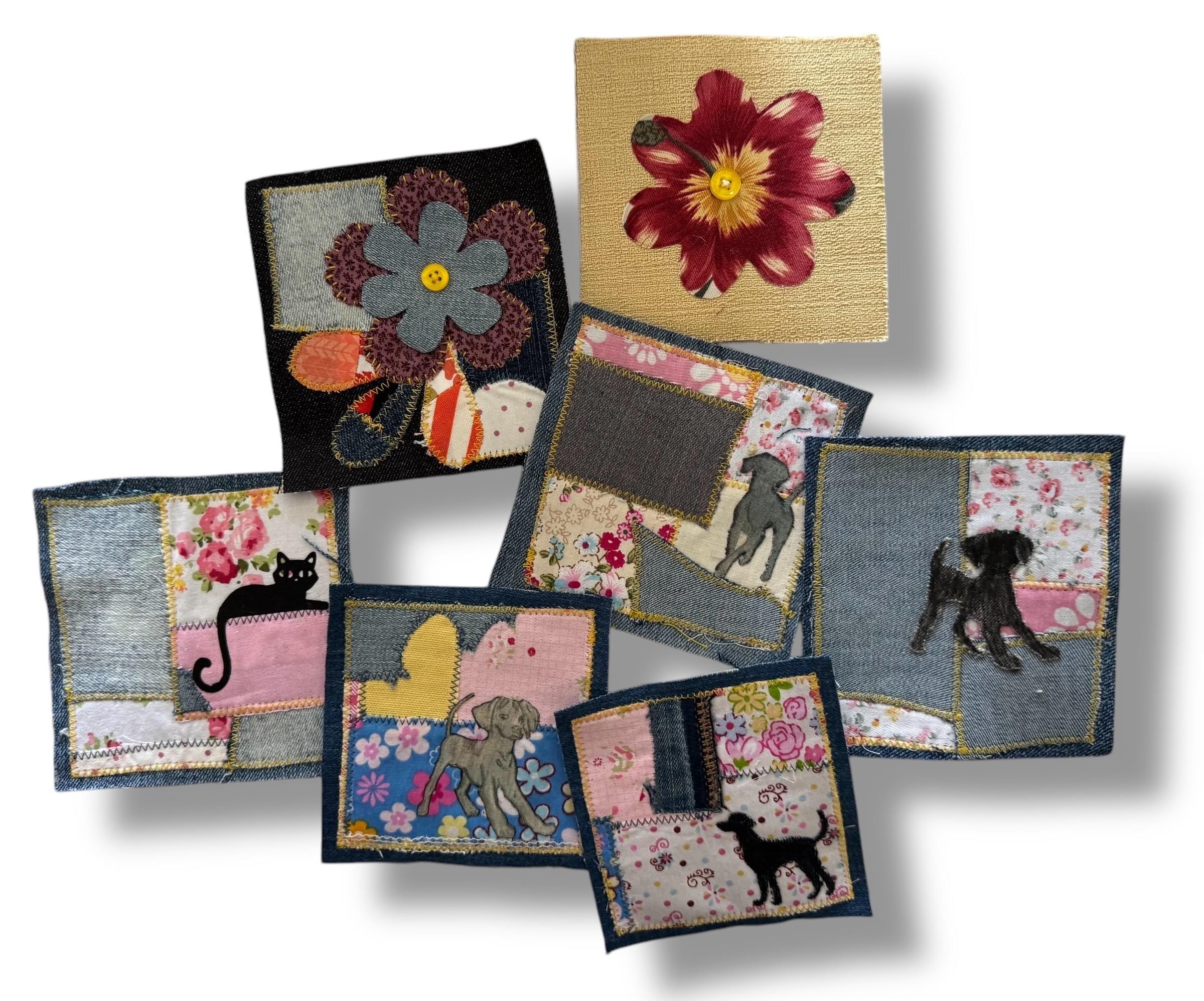 Handmade Fabric Appliqué Patches – Sew-On Denim and Cotton with Raw Edges