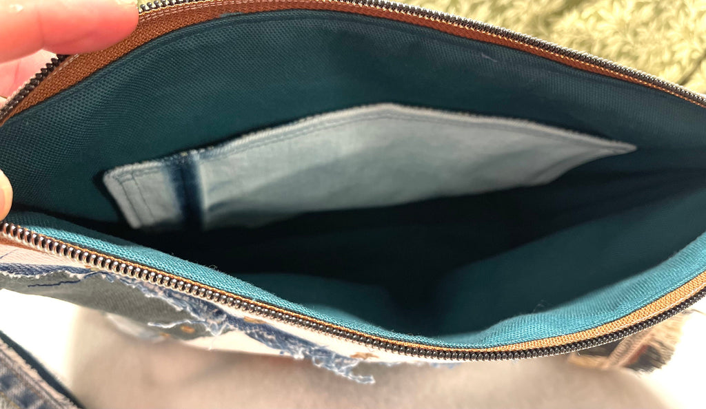Upcycled Denim Patchwork Handbag, Boho Tassel Clutch
