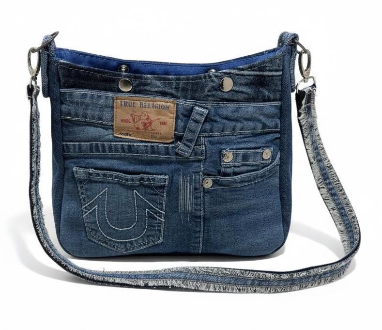 Upcycled Denim Shoulder Bag | Handmade Recycled Jeans Purse | Eco-Friendly One-of-a-Kind Bag