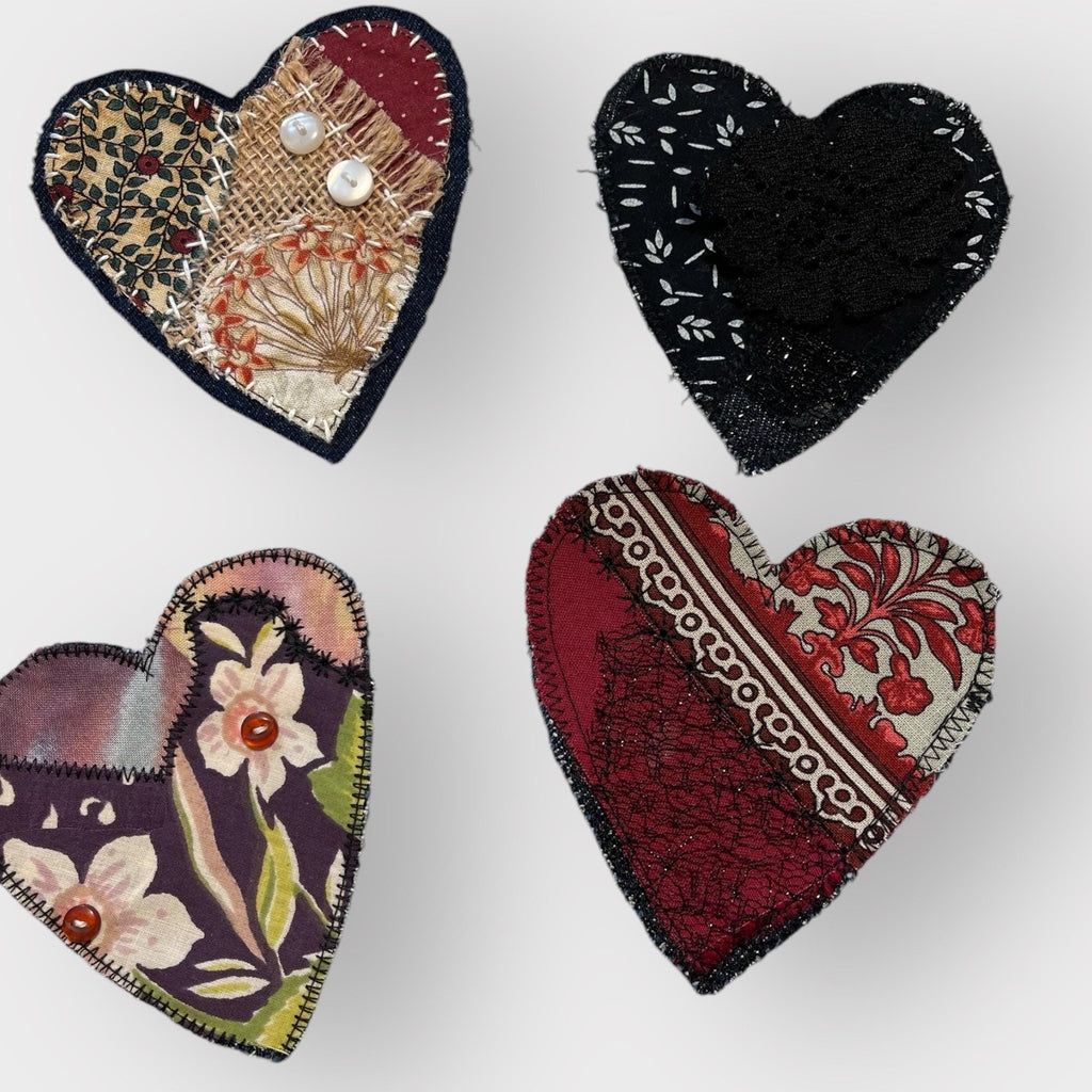 Handmade Upcycled Denim Heart Patches: Rustic Fabric Appliqués