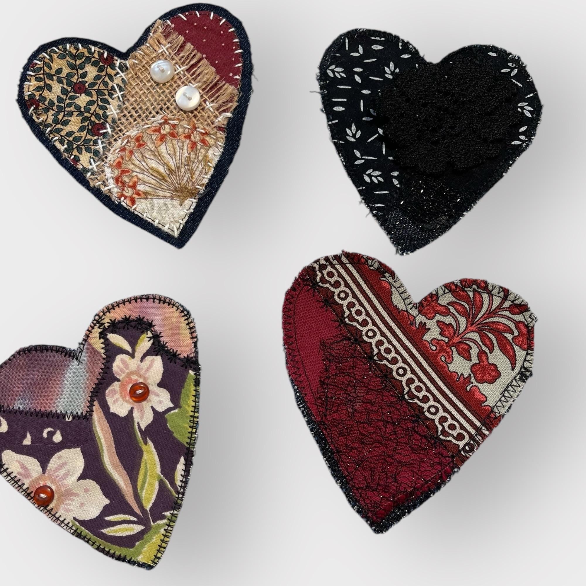 Handmade Upcycled Denim Heart Patches: Rustic Fabric Appliqués