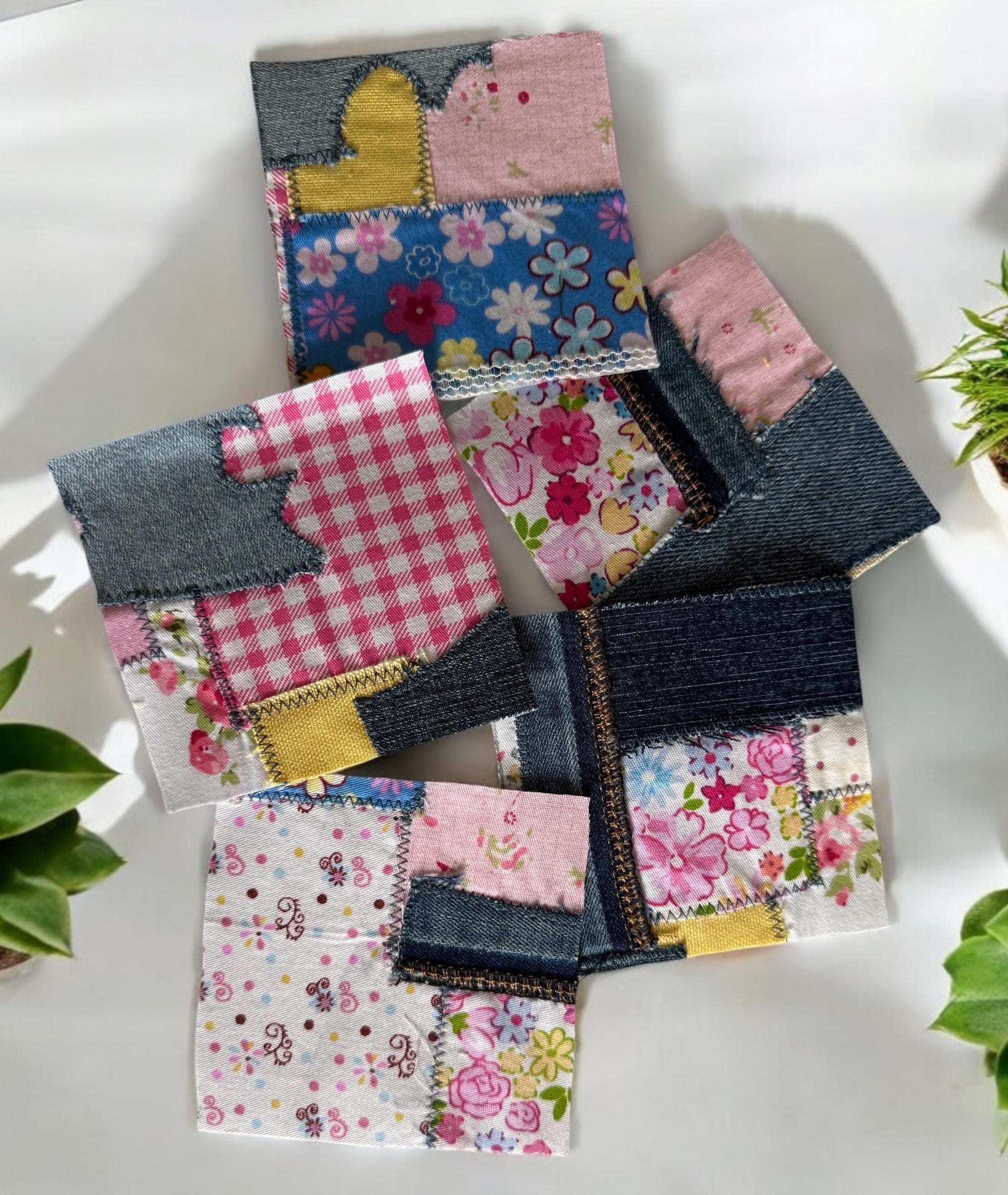 Handmade Denim Patchwork –  3.5”x3.5” Hand-Sew on – Upcycled Denim, Cotton fabric