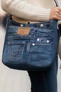 Upcycled Denim Shoulder Bag | Handmade Recycled Jeans Purse | Eco-Friendly One-of-a-Kind Bag
