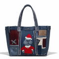Grinch Christmas Patchwork upcycle Denim Tote Bag – Handmade – One of a Kind