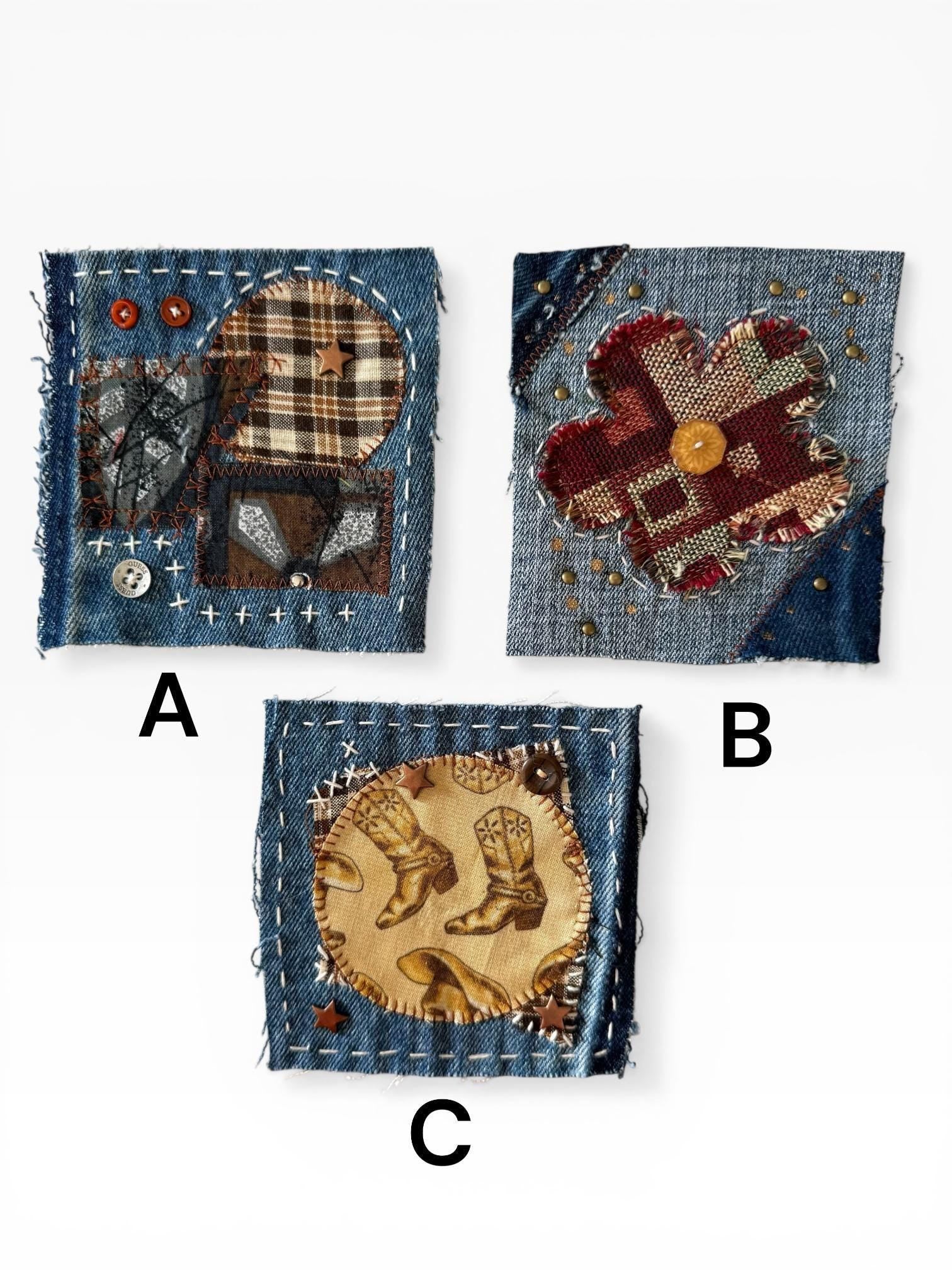Upcycled Denim Patchwork Sew-On Patches | Boro Style Textile Art for Jackets, Bags