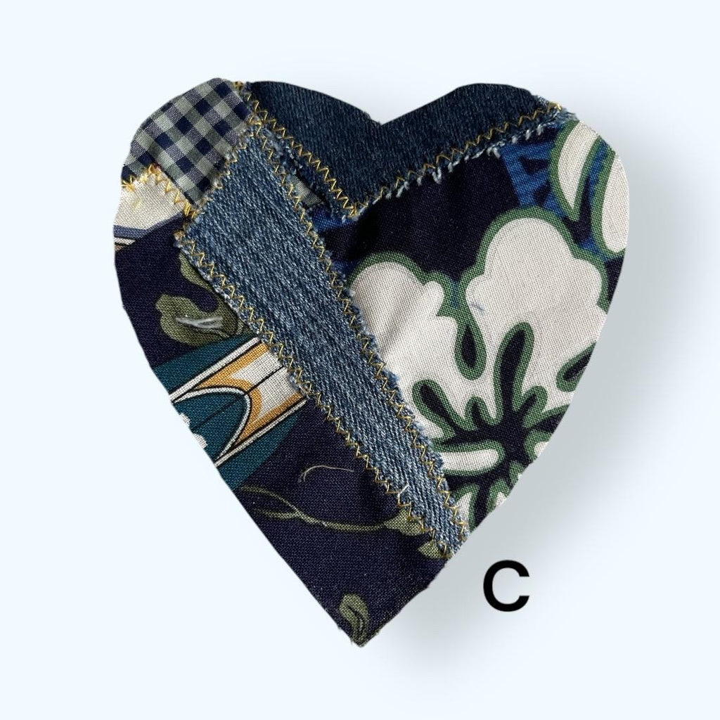 Handmade Denim Heart Patch: Upcycled Surf Floral Sew-On Applique