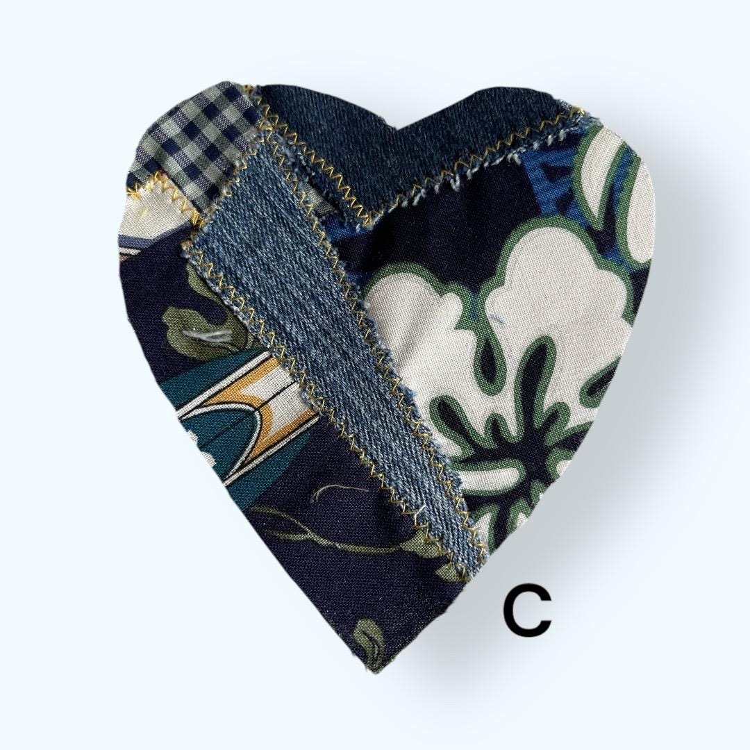 Handmade Denim Heart Patch: Upcycled Surf Floral Sew-On Applique