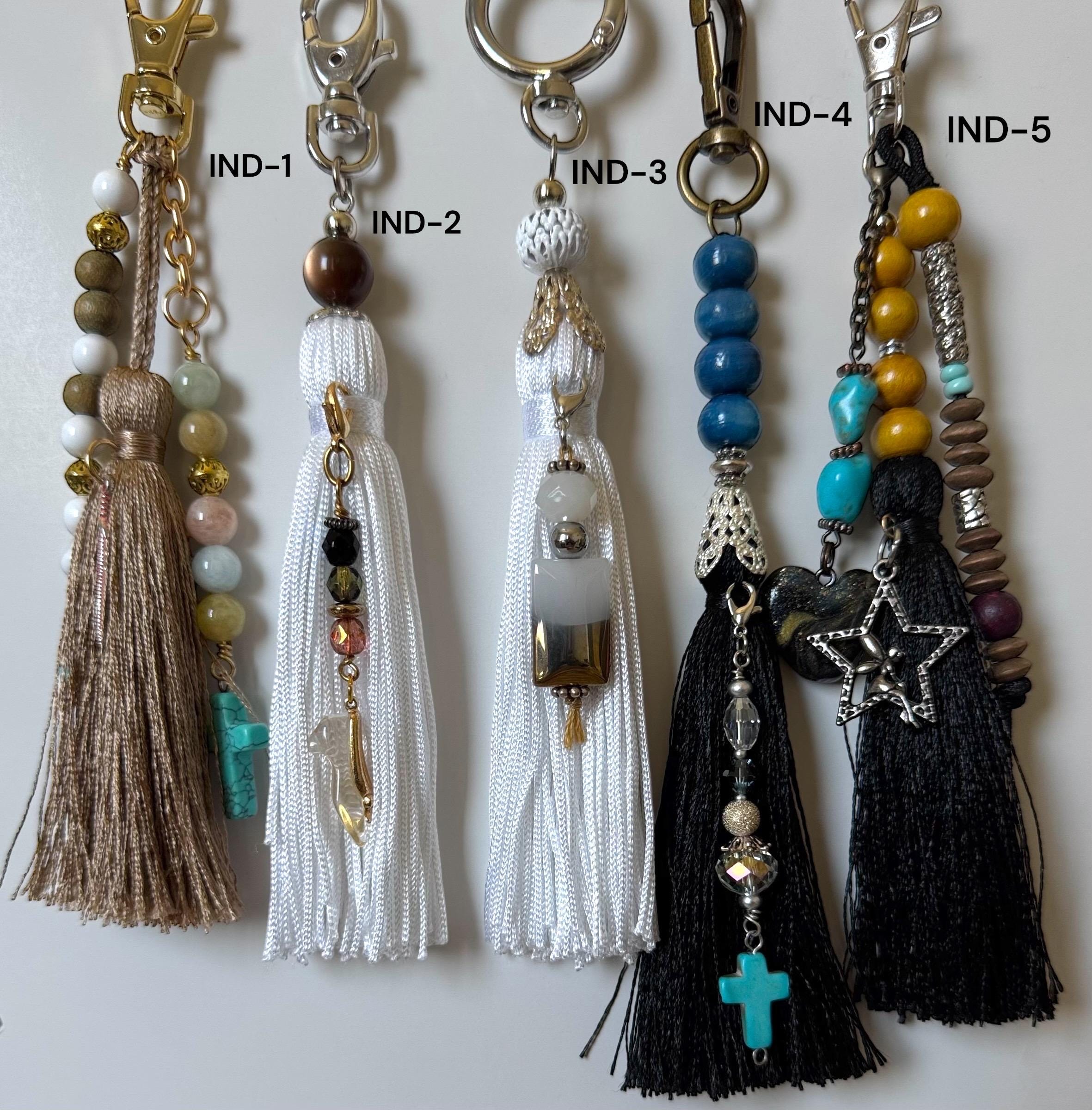 Boho Tassel Bag Charm: Crystals, Semi-Precious Stones & Metal Charms