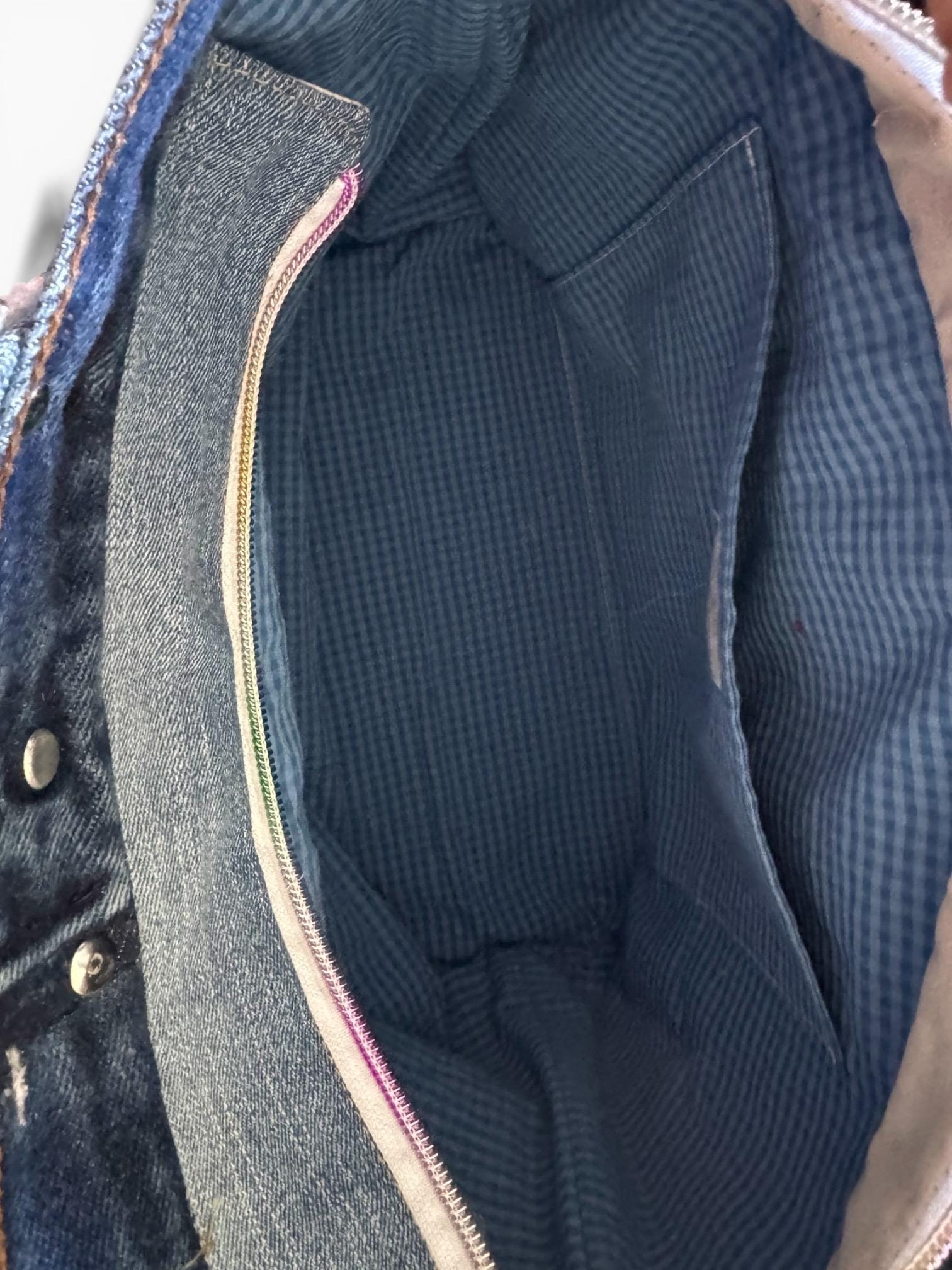 Patchwork Denim Tote Bag, Upcycled Jeans Heart Appliqué Purse, Boho Handbag